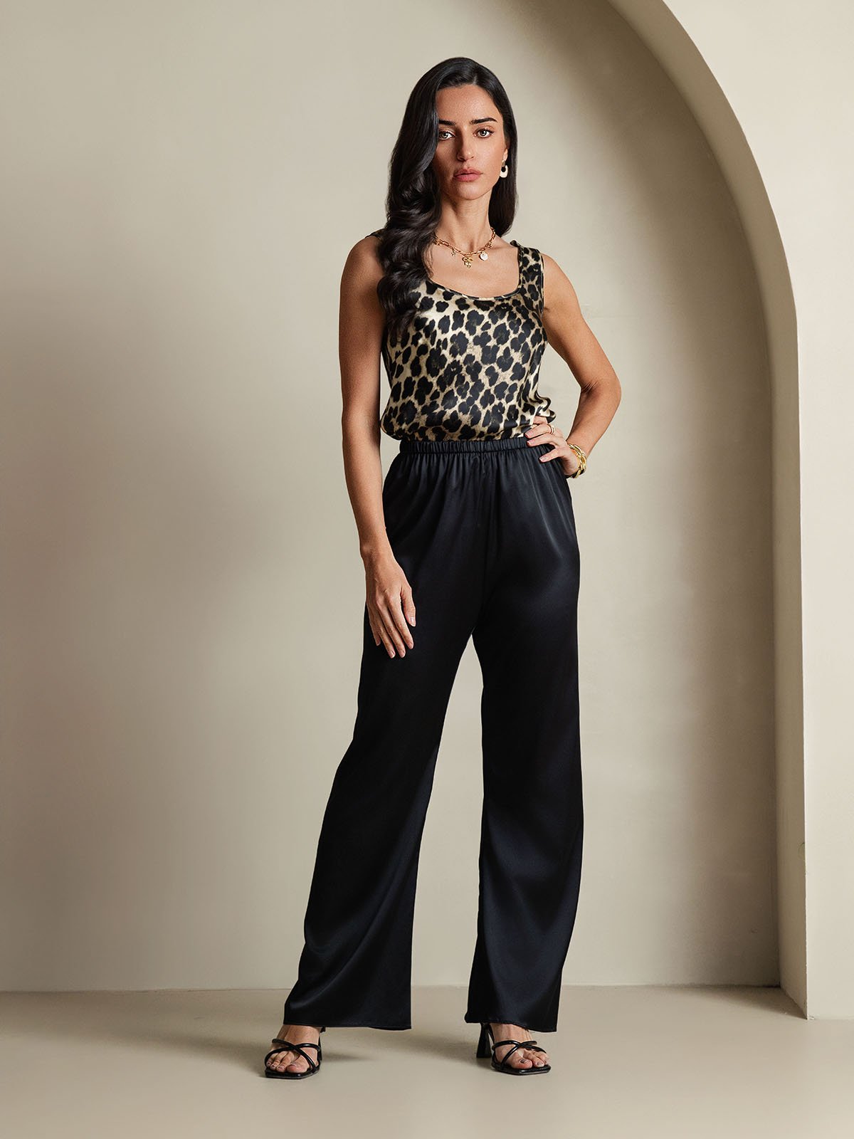 19Momme Women's Silk Leopard Print Sleeveless U Neck Tank Top