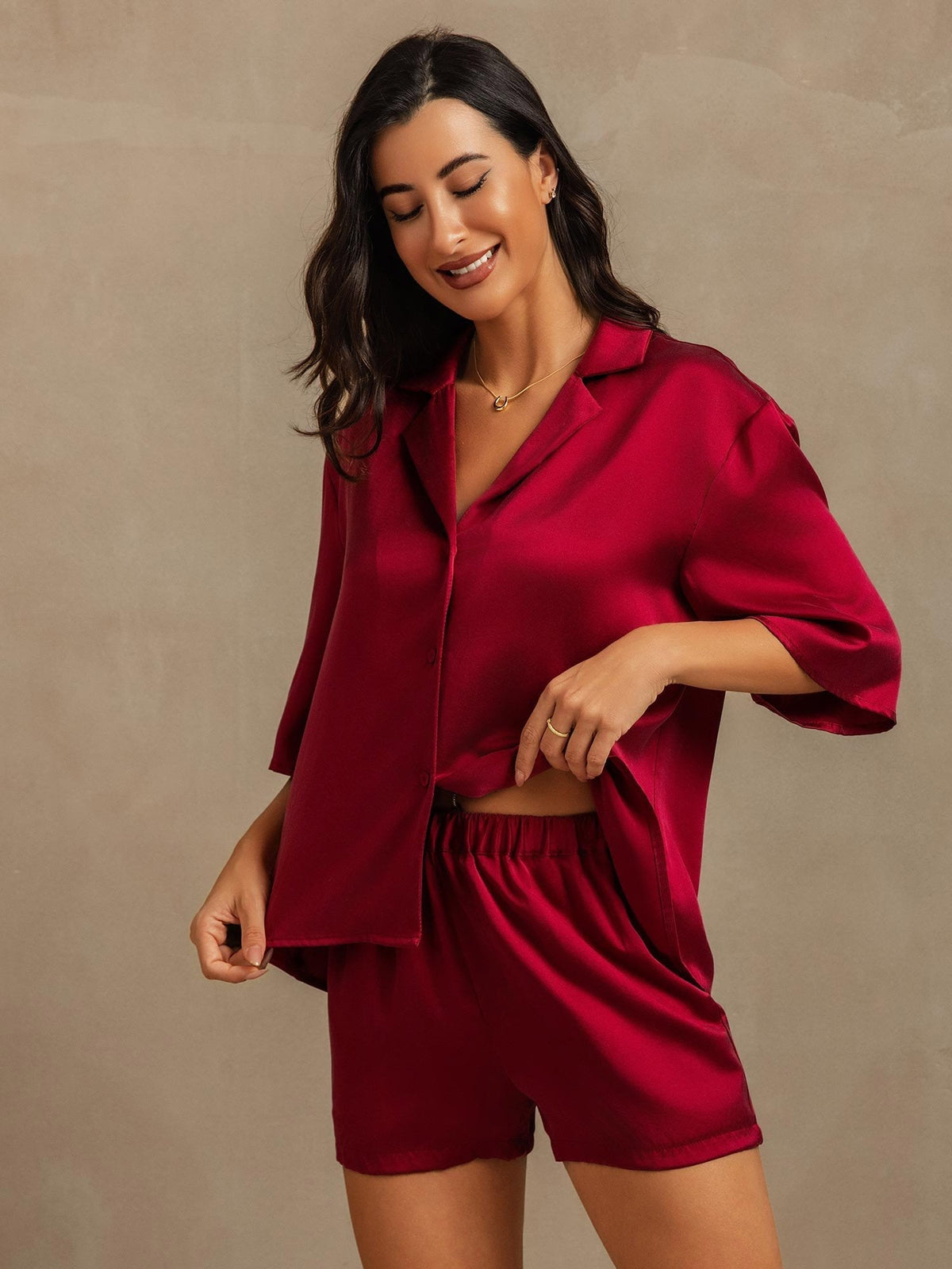 19Momme Women's Washable Silk Notch Collar Pyjamas Set with Side Pockets
