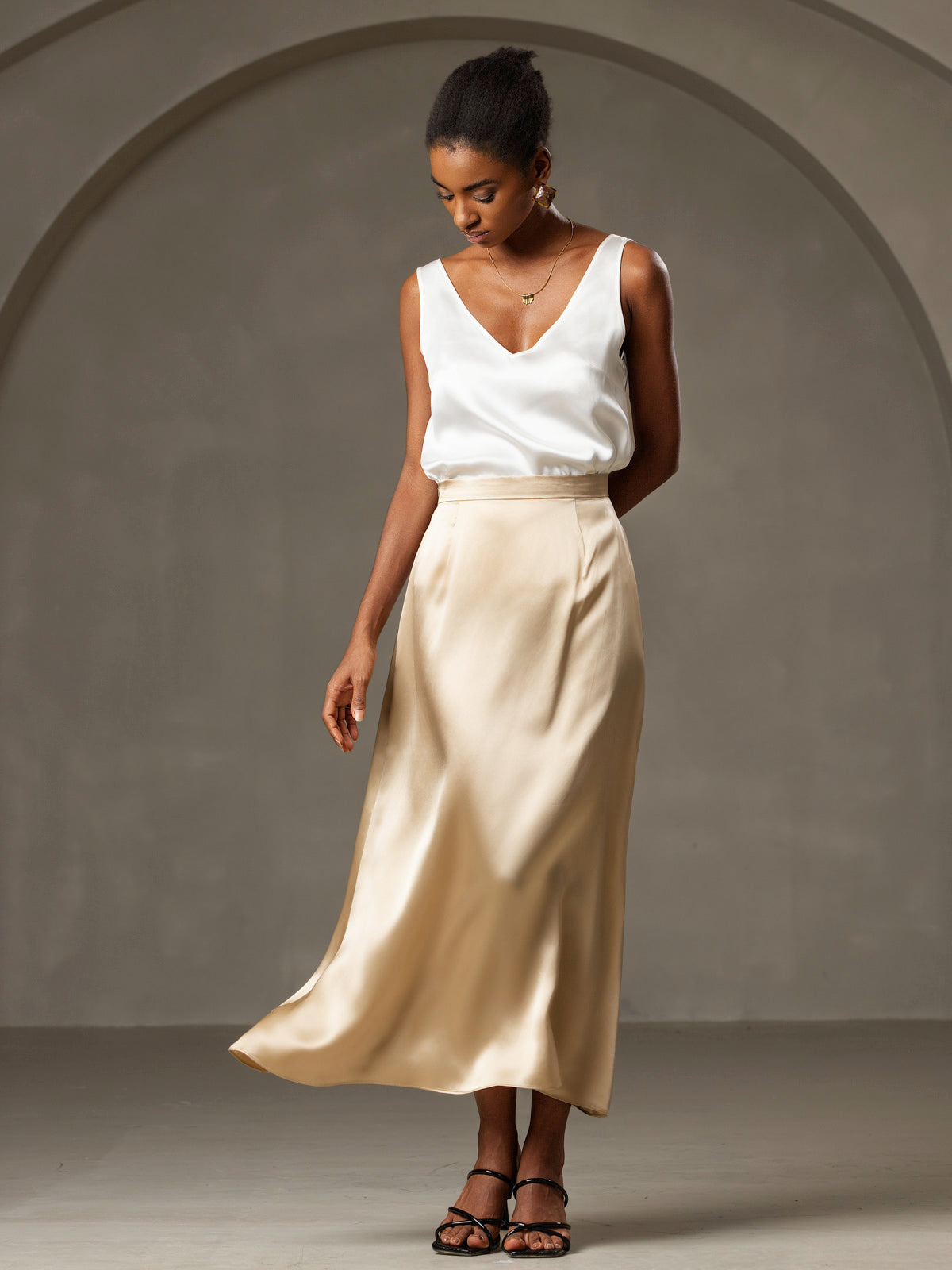 Clearance(Ships to UK Only) - Pure Silk Solid Color Wide Straps Camisole Top