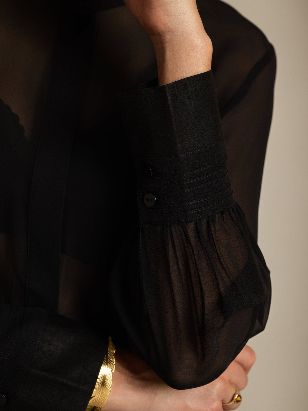 Pure Silk Long Sleeve Split Sheer Blouse