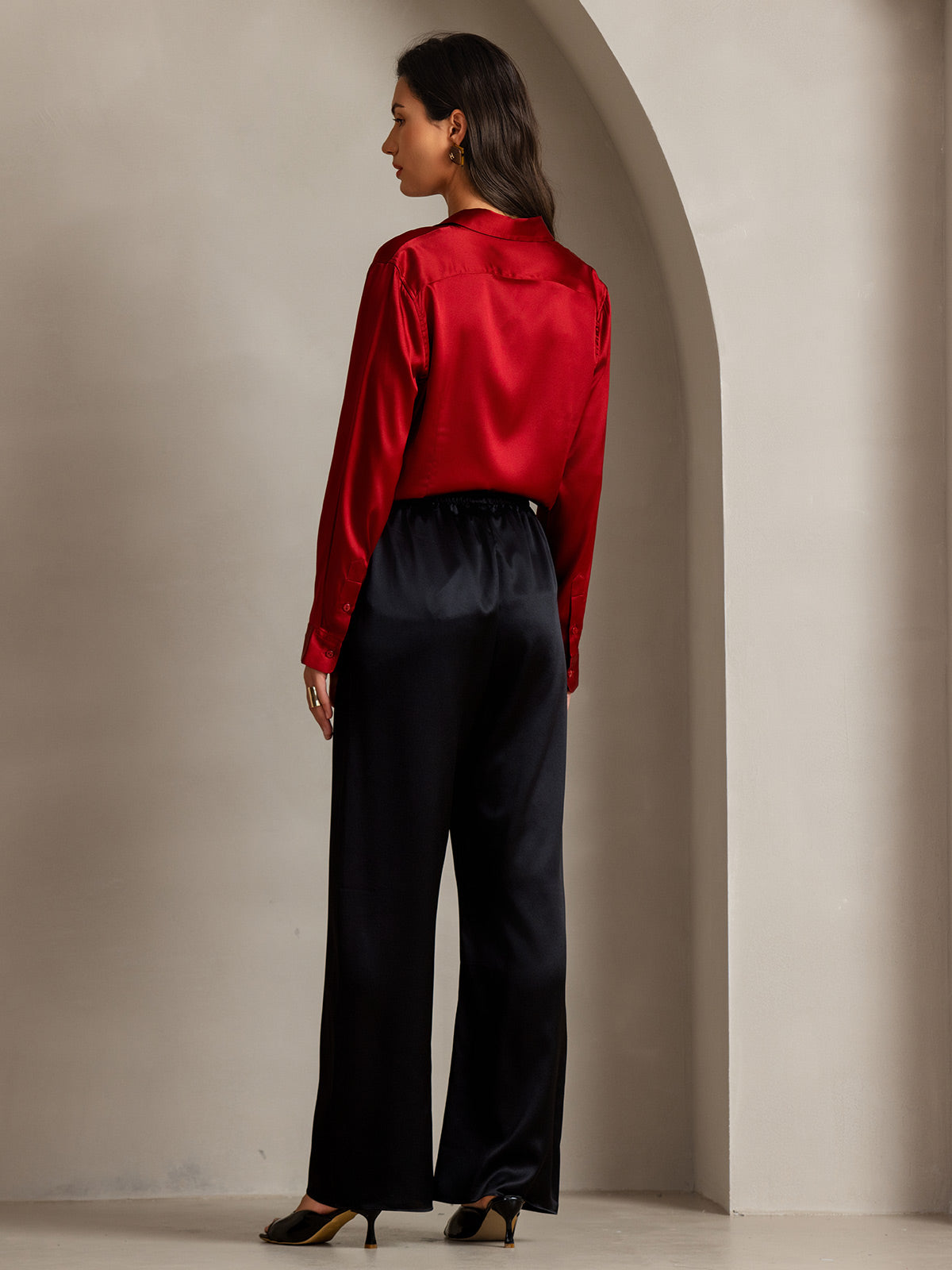 19Momme Silk Long Sleeve Lapel Collar Women's Shirt
