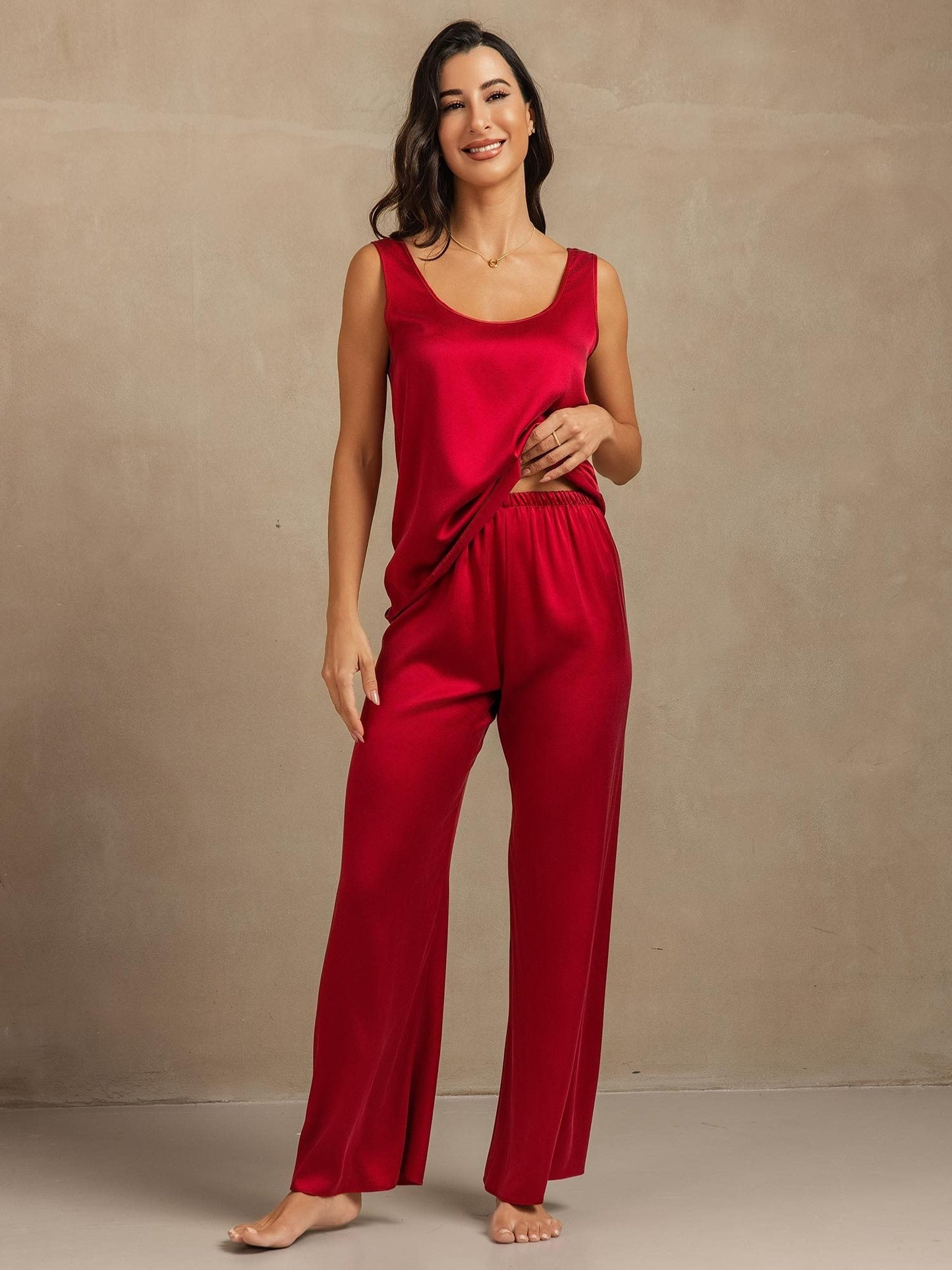 19Momme Washable Silk Tank Top & Wide Leg Pants Set