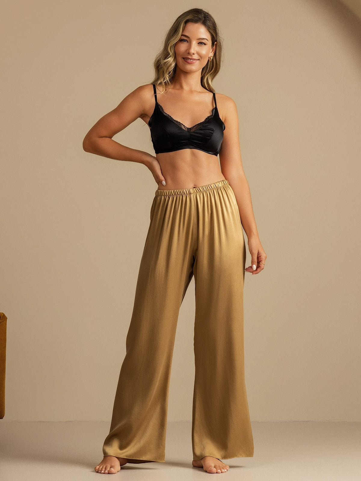 19Momme Washable Silk Wide Leg Women's Sleep Pants with Elastic Waist