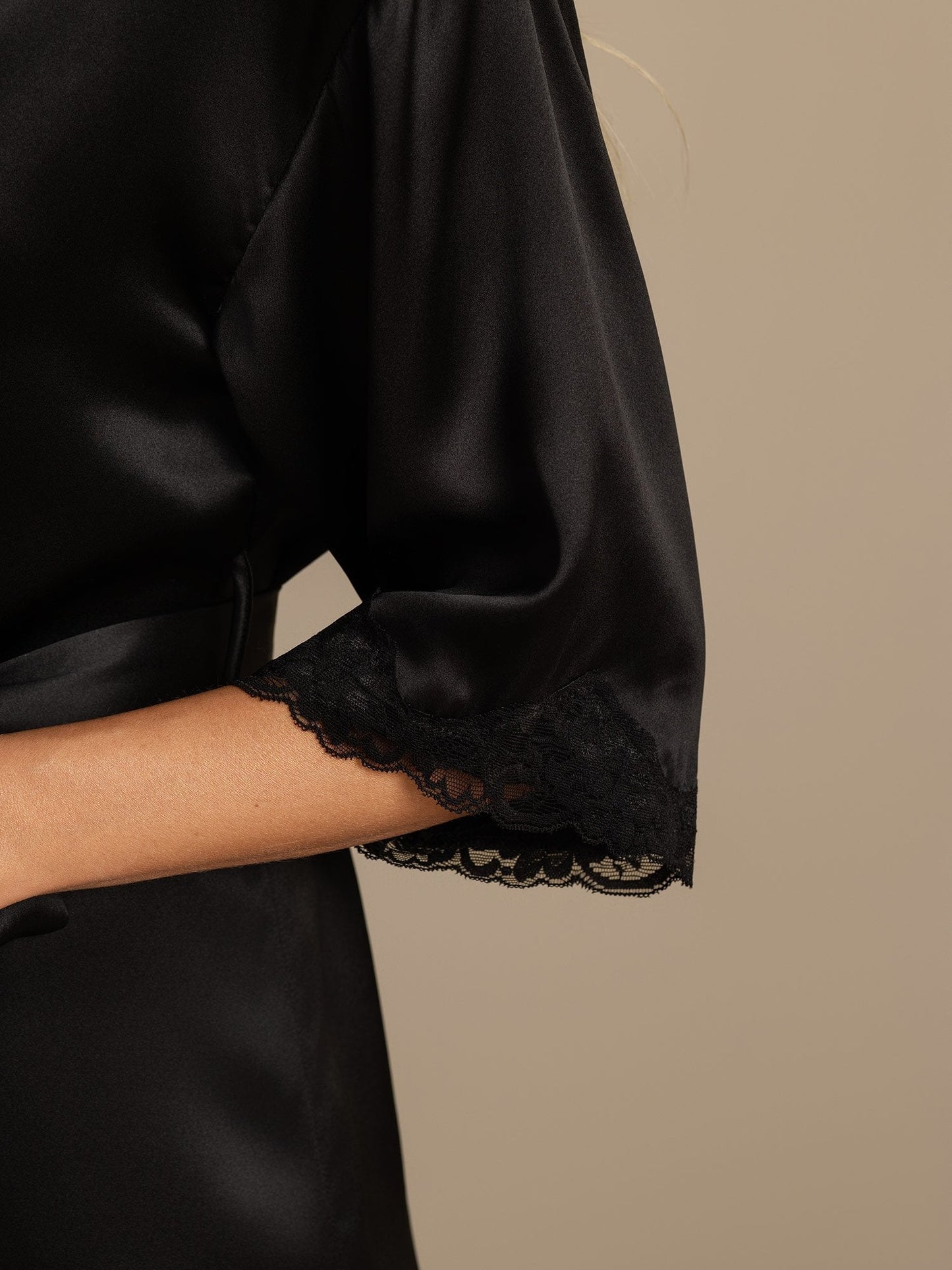 Pure Silk Basic Women's Robe with Lace Design