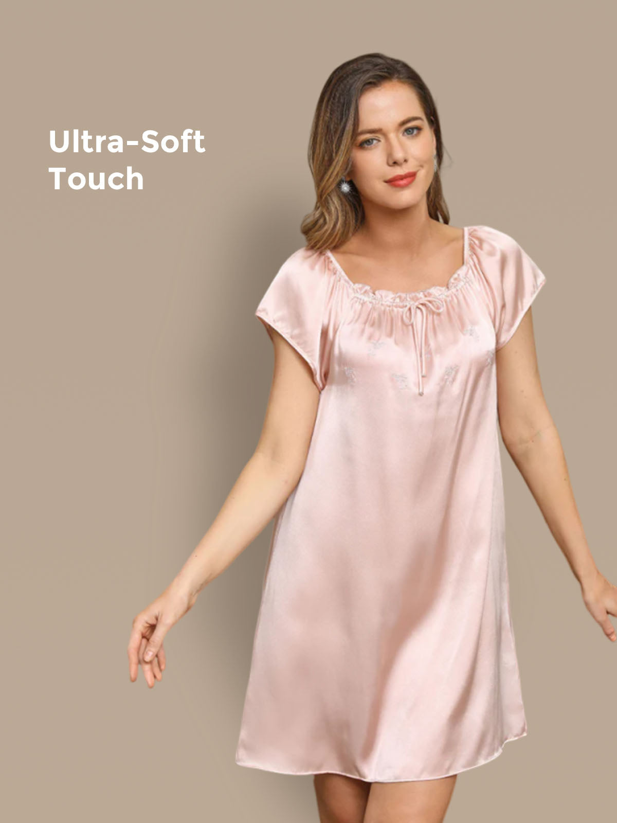 Pure Silk Cap Sleeve Square Neck Short Nightdress