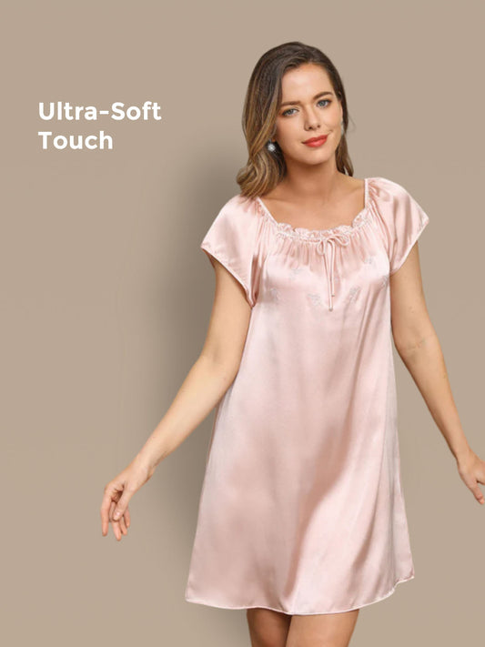 Pure Silk Cap Sleeve Square Neck Short Nightdress