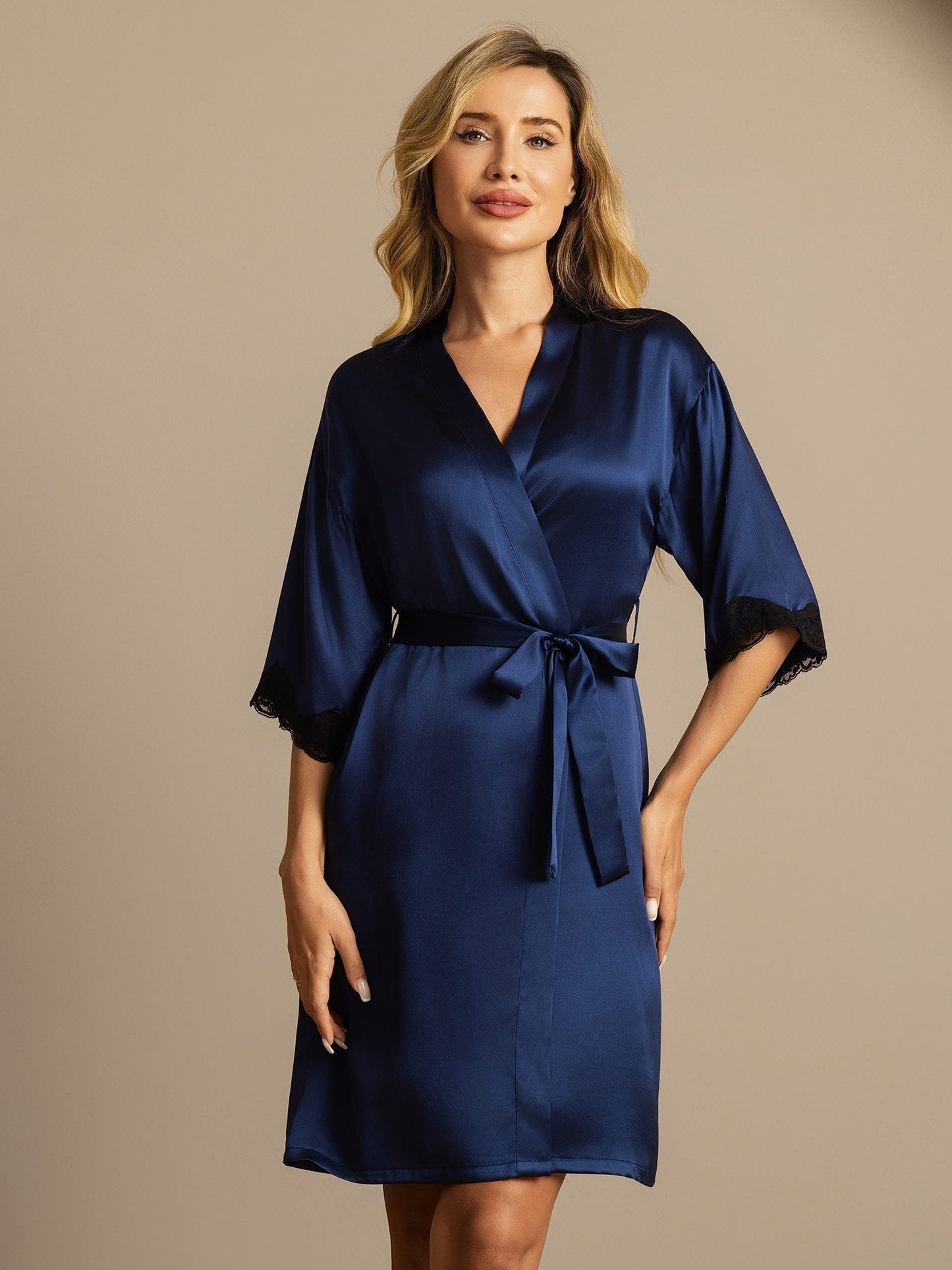 Pure Silk Basic Women's Robe with Lace Design