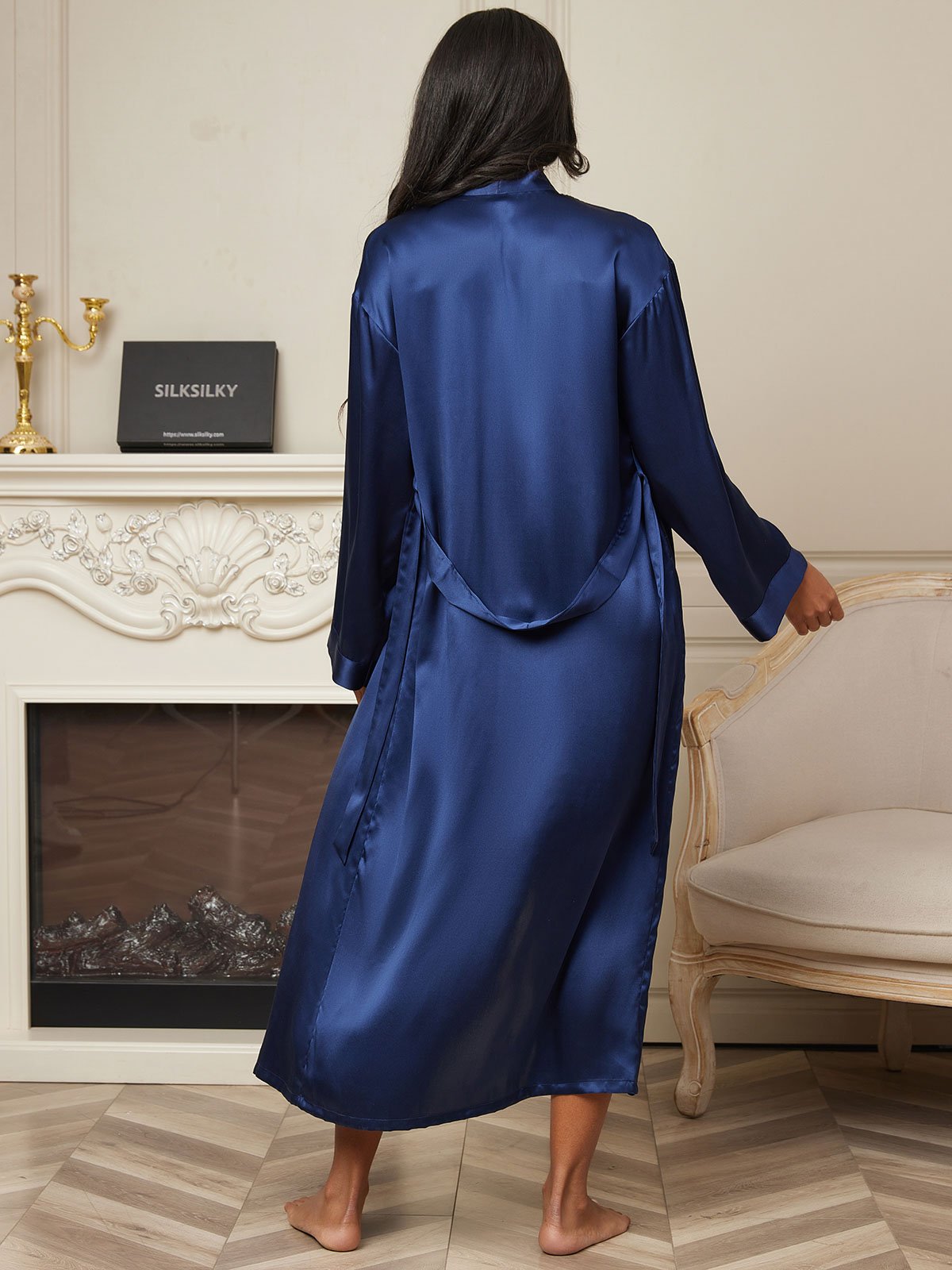 Women's Pure Silk Long Sleeve Midi Dressing Gown