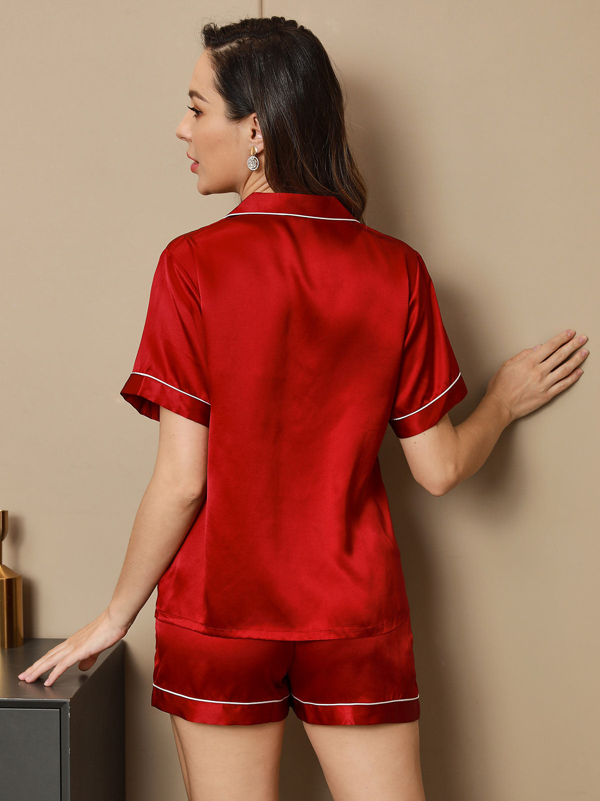 Women's Pure Silk Short Sleeve Notch Collar Pyjamas Set