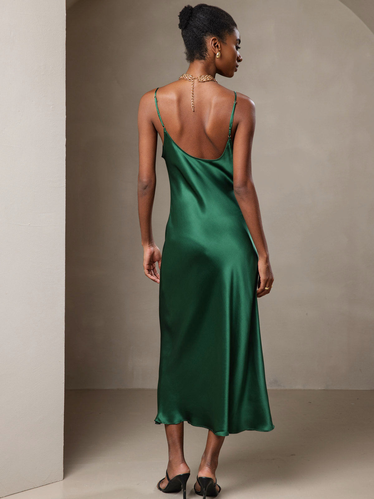 Pure Silk Spaghetti Strap Midi Dress