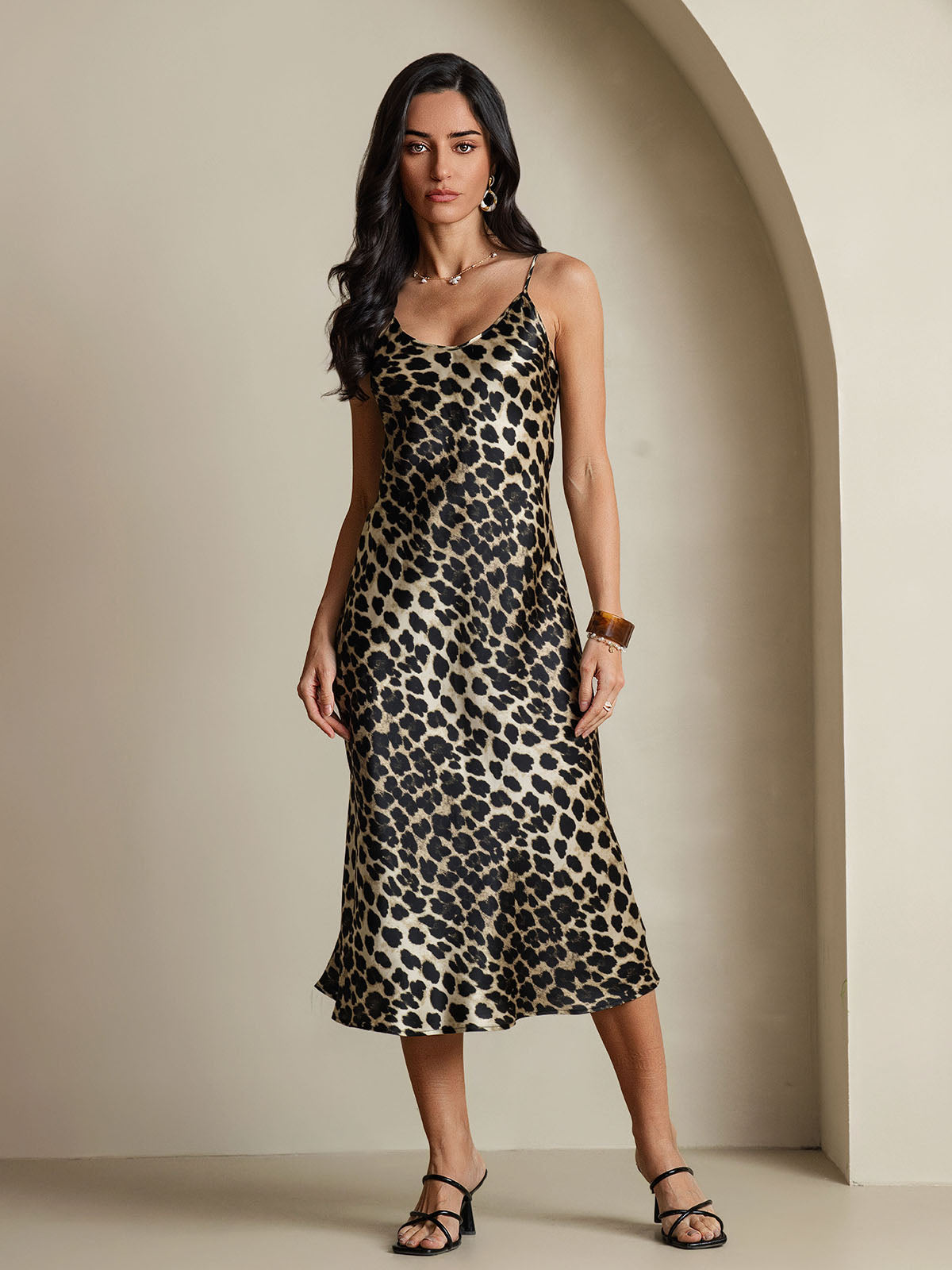 Women's Pure Silk Spaghetti Strap V-neck Midi Nightdress