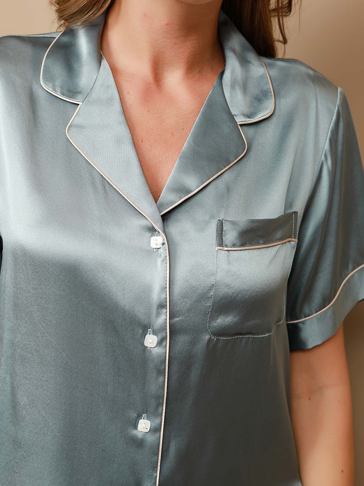 Pure Silk Short Sleeve Button Up Women's Pyjamas Set