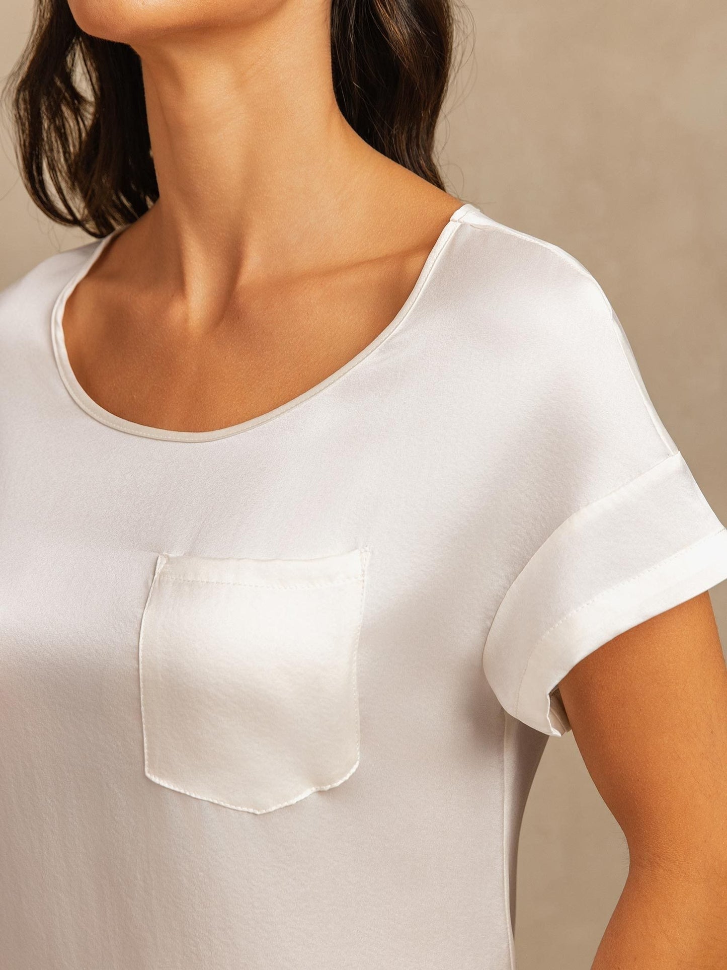 19Momme Washable Silk Short Sleeve Round Neck Short Nightdress