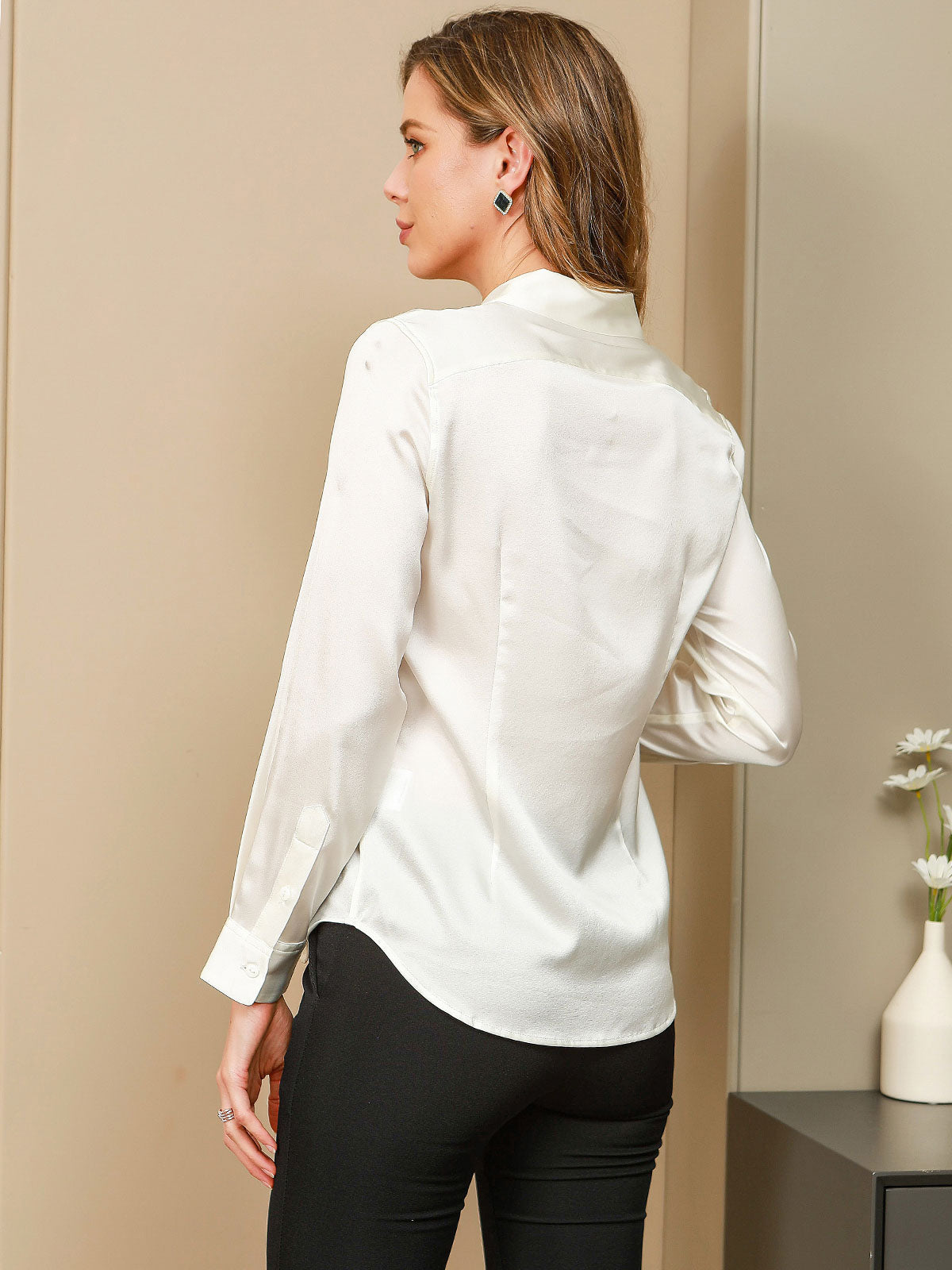 19Momme Silk Long Sleeve Lapel Collar Women's Shirt
