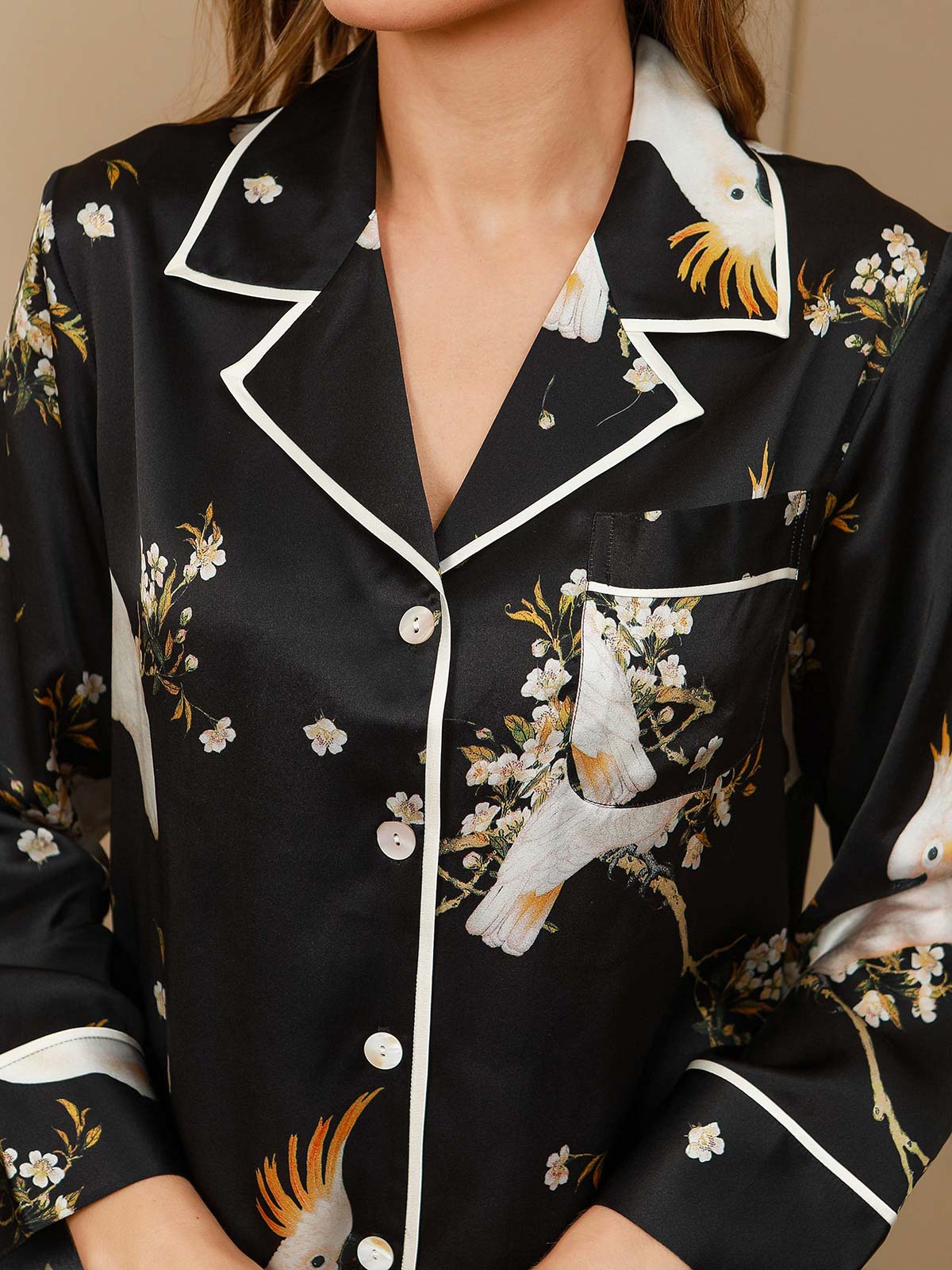 Women's Pure Silk Floral Print Long Sleeve Pyjamas Set With Pants