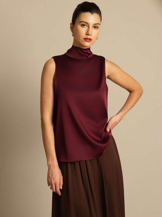 19Momme Silk Sleeveless Tie Neck Blouse