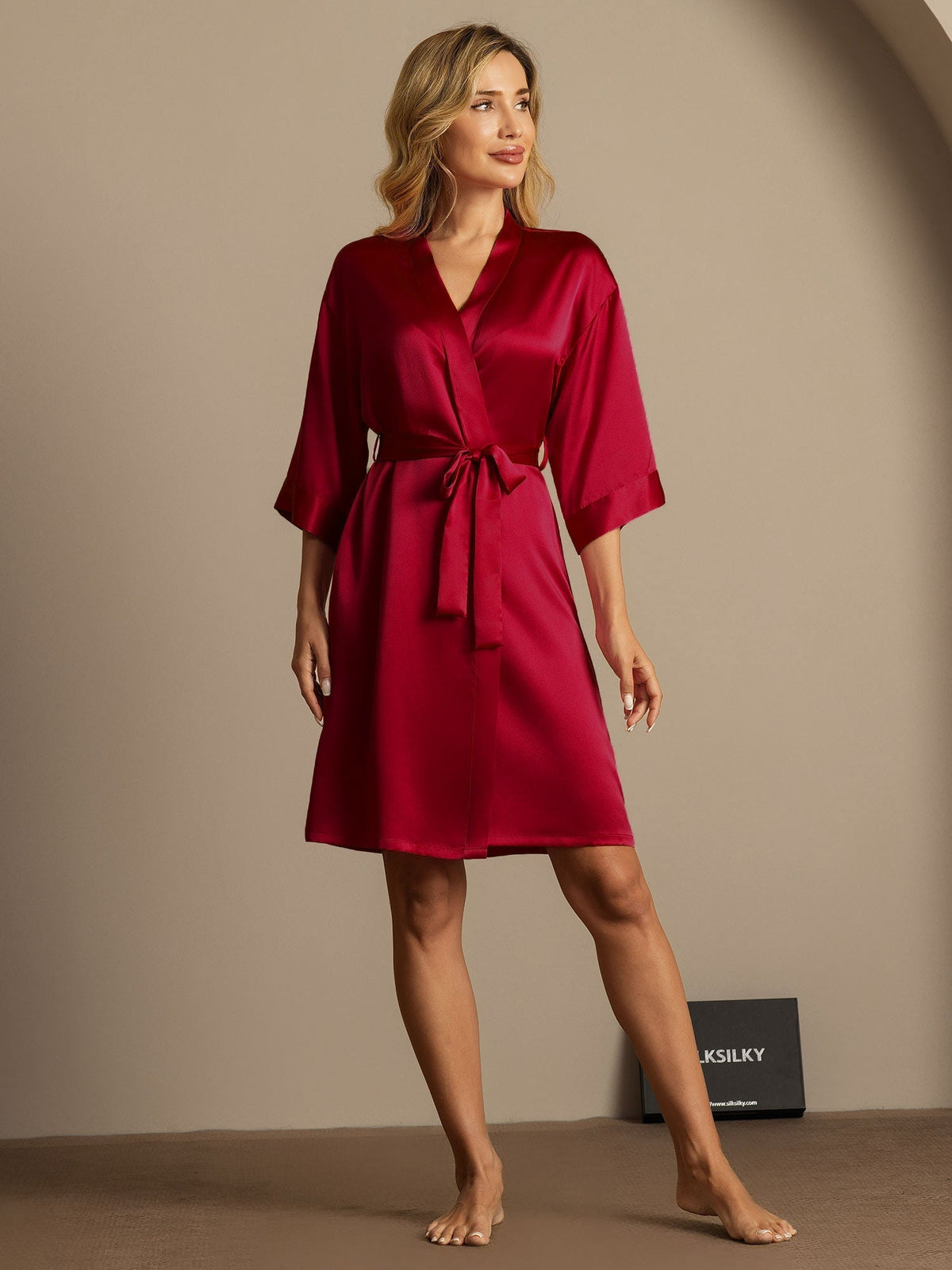 Pure Silk 3/4 Sleeve Women's Kimono Wrap Dressing Gown