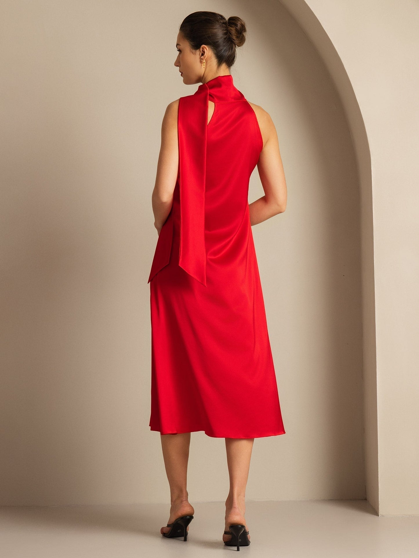 19Momme Silk Sleeveless Tie Neck Midi Dress