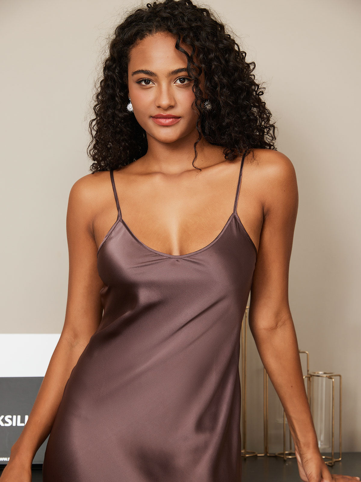 Women's Pure Silk Spaghetti Strap V-neck Midi Nightdress