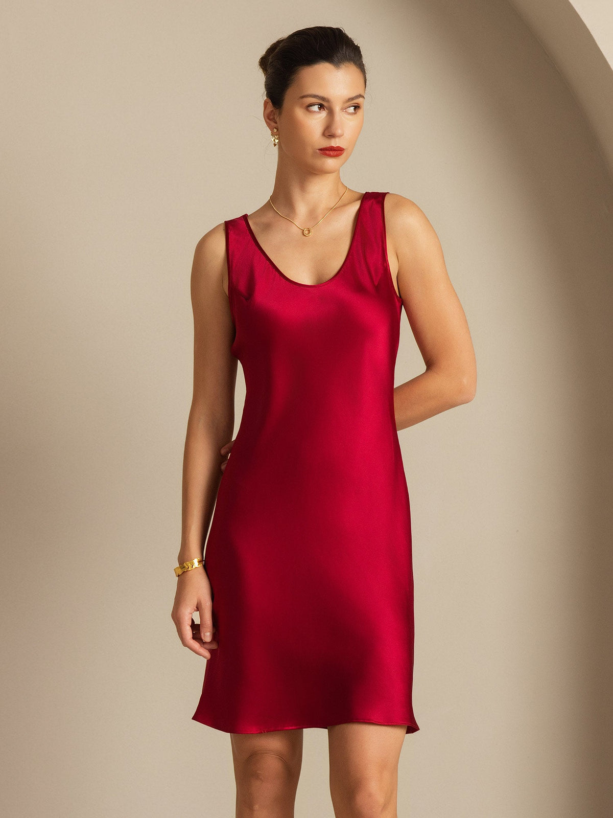 Pure Silk Sleeveless U Neck Short Dress
