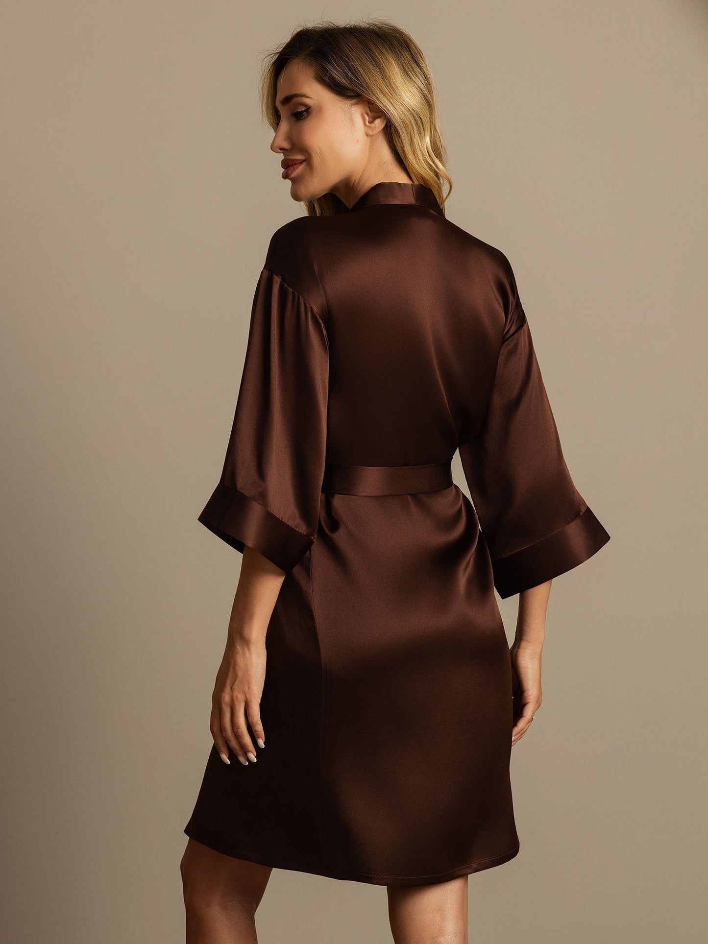 Pure Silk 3/4 Sleeve Women's Kimono Wrap Dressing Gown