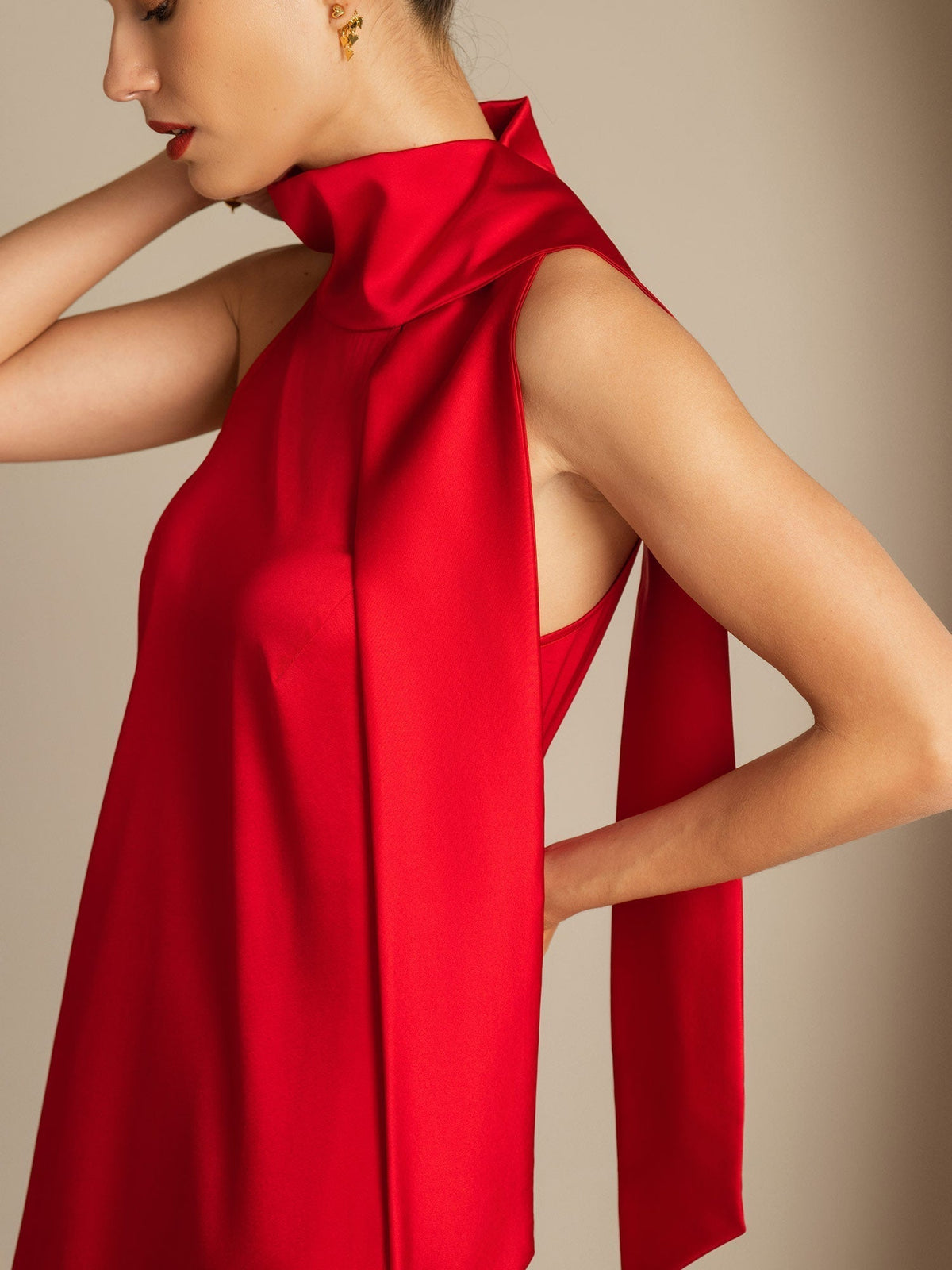 19Momme Silk Sleeveless Tie Neck Midi Dress
