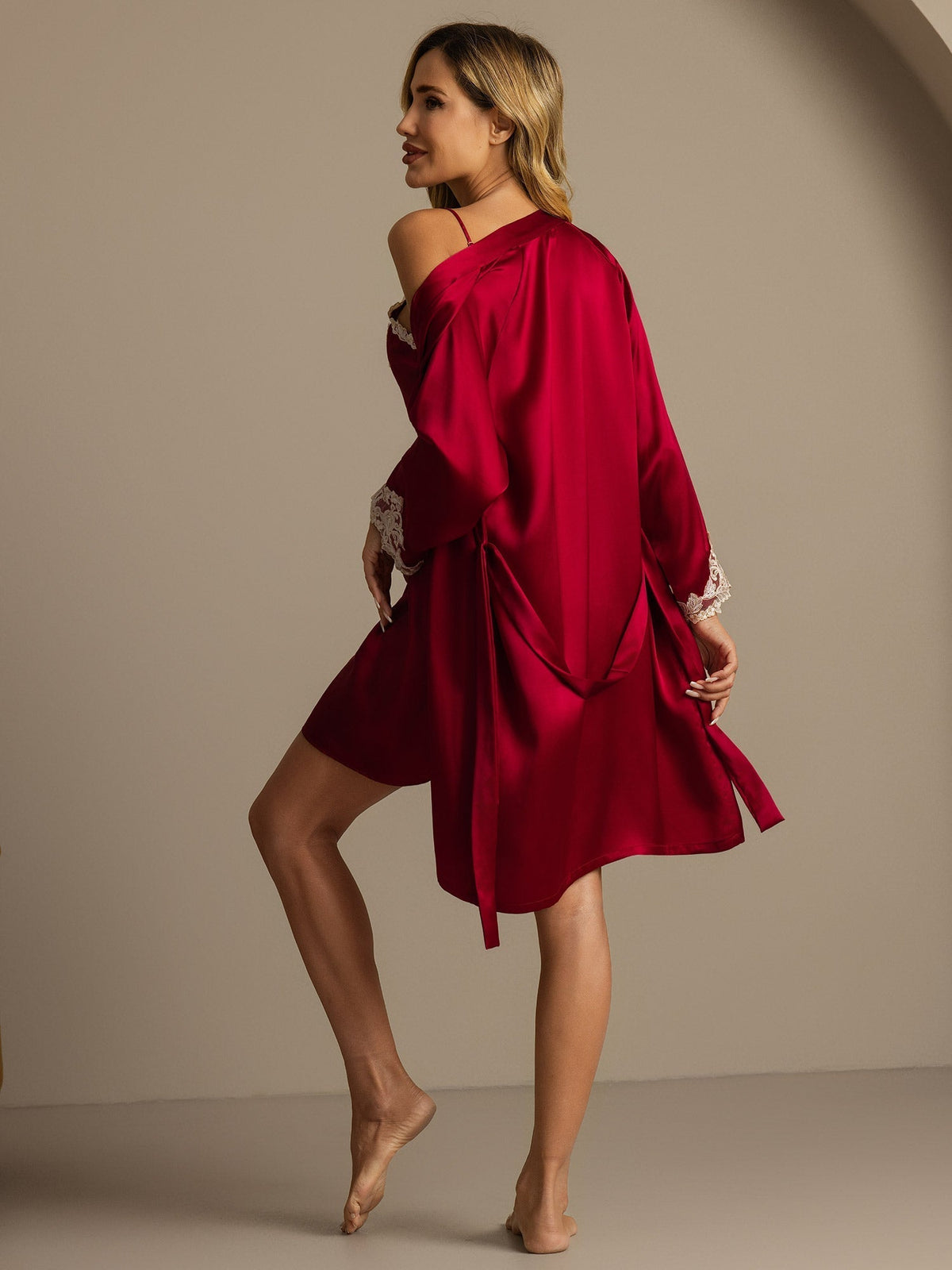 Elegant Pure Silk Nightdress&Dressing Gowns 2Pcs