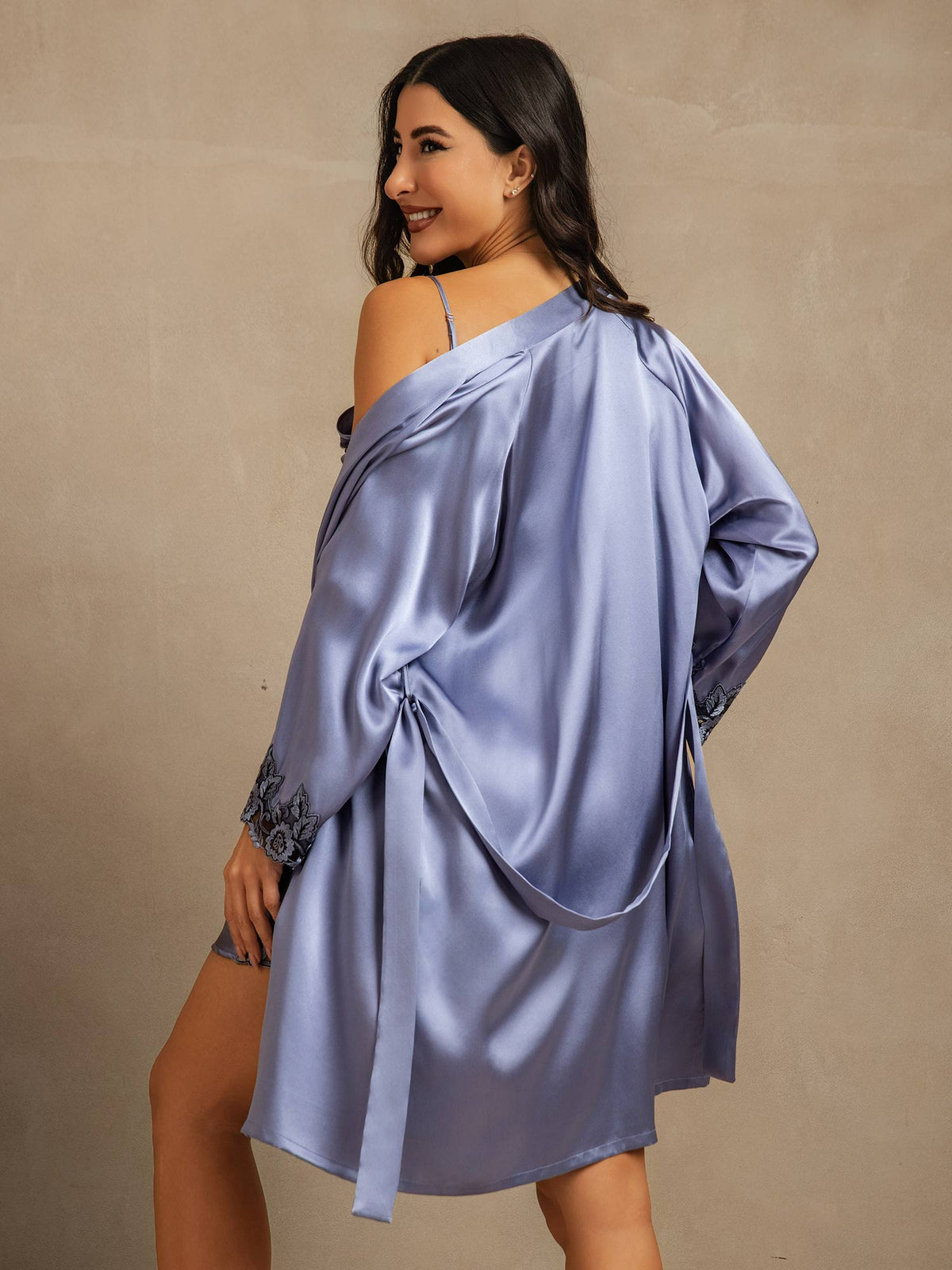 Pure Silk Spaghetti Strap Lace Nightdress&Dressing Gown Set