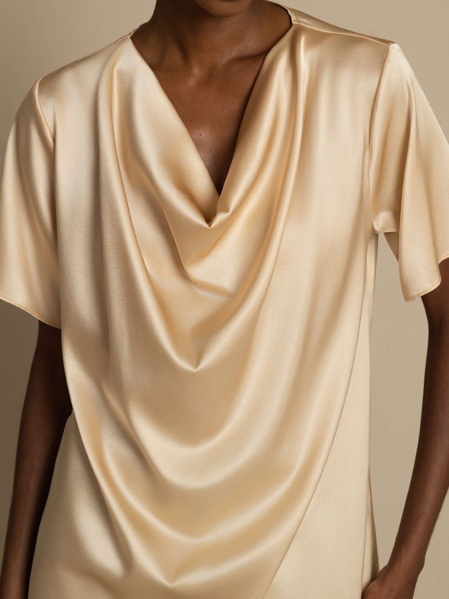 19Momme Women's Silk Short Sleeve Cowl Neck T-Shirt