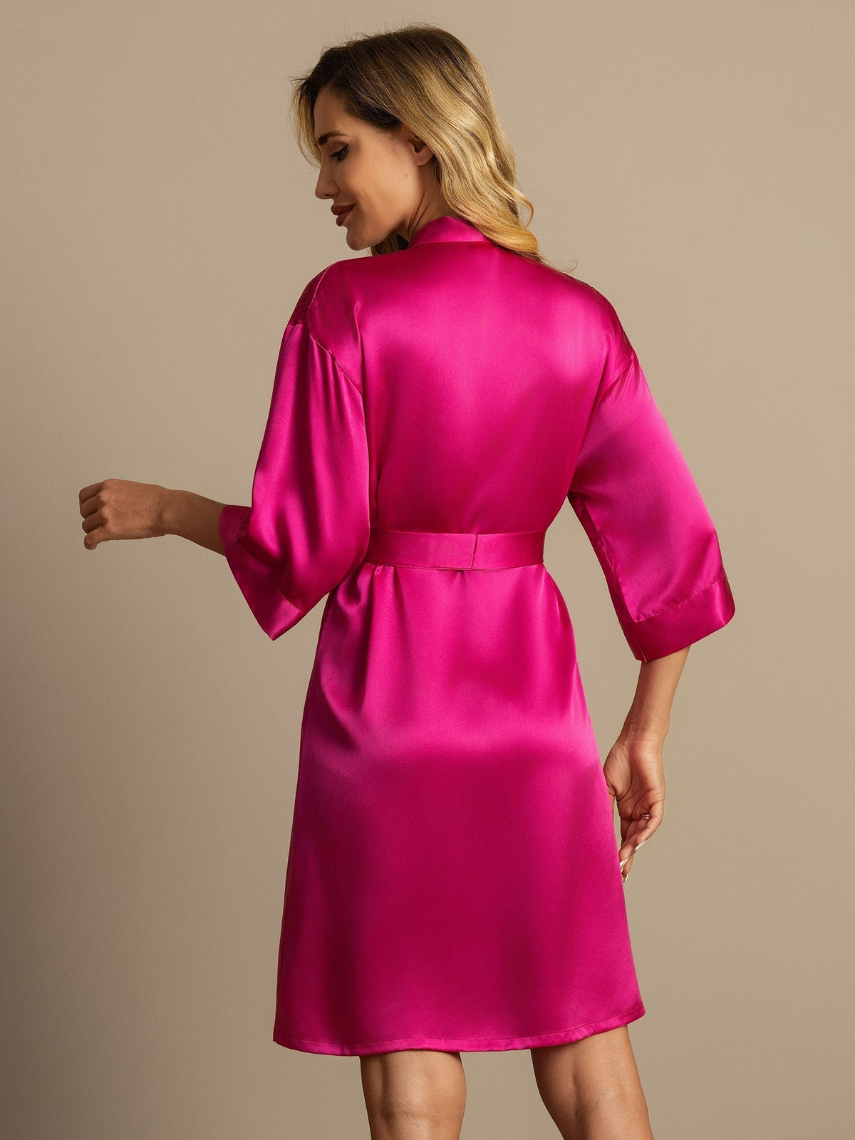 Pure Silk 3/4 Sleeve Women's Kimono Wrap Dressing Gown