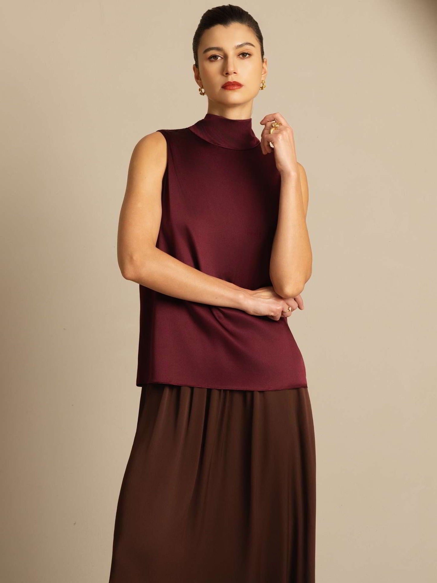 19Momme Silk Sleeveless Tie Neck Blouse