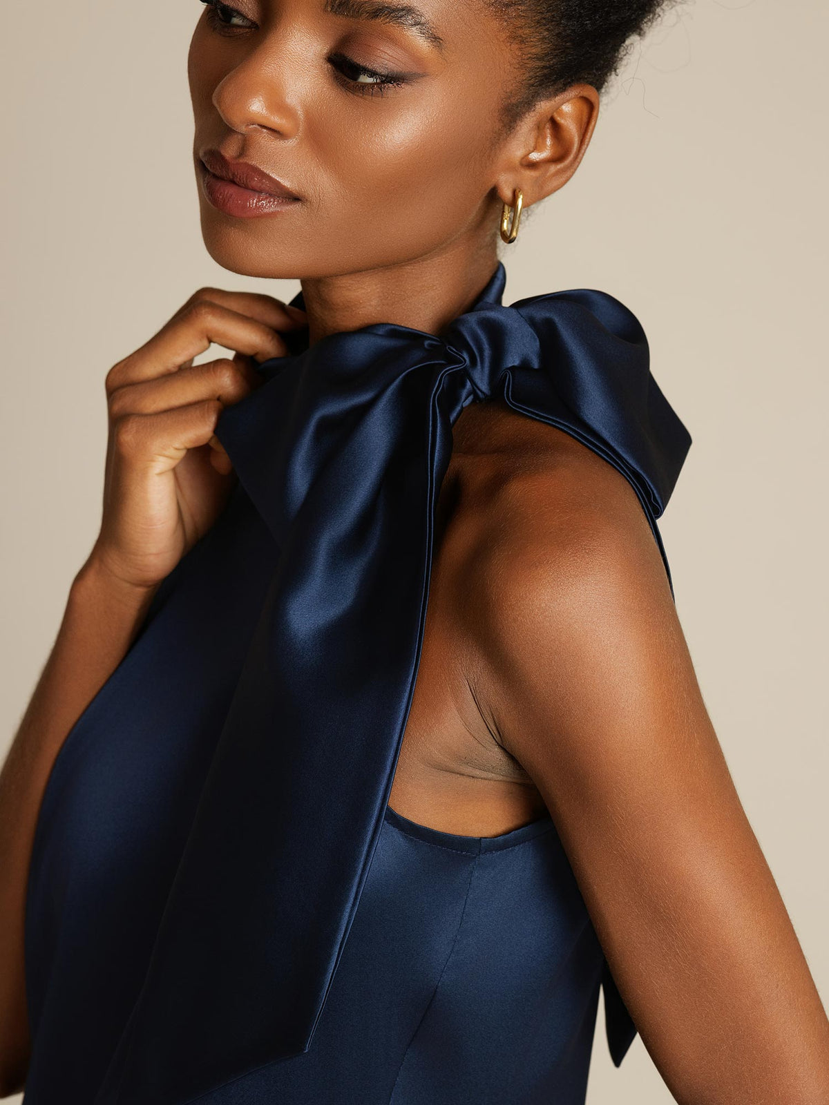 19Momme Silk Sleeveless Tie Neck Midi Dress
