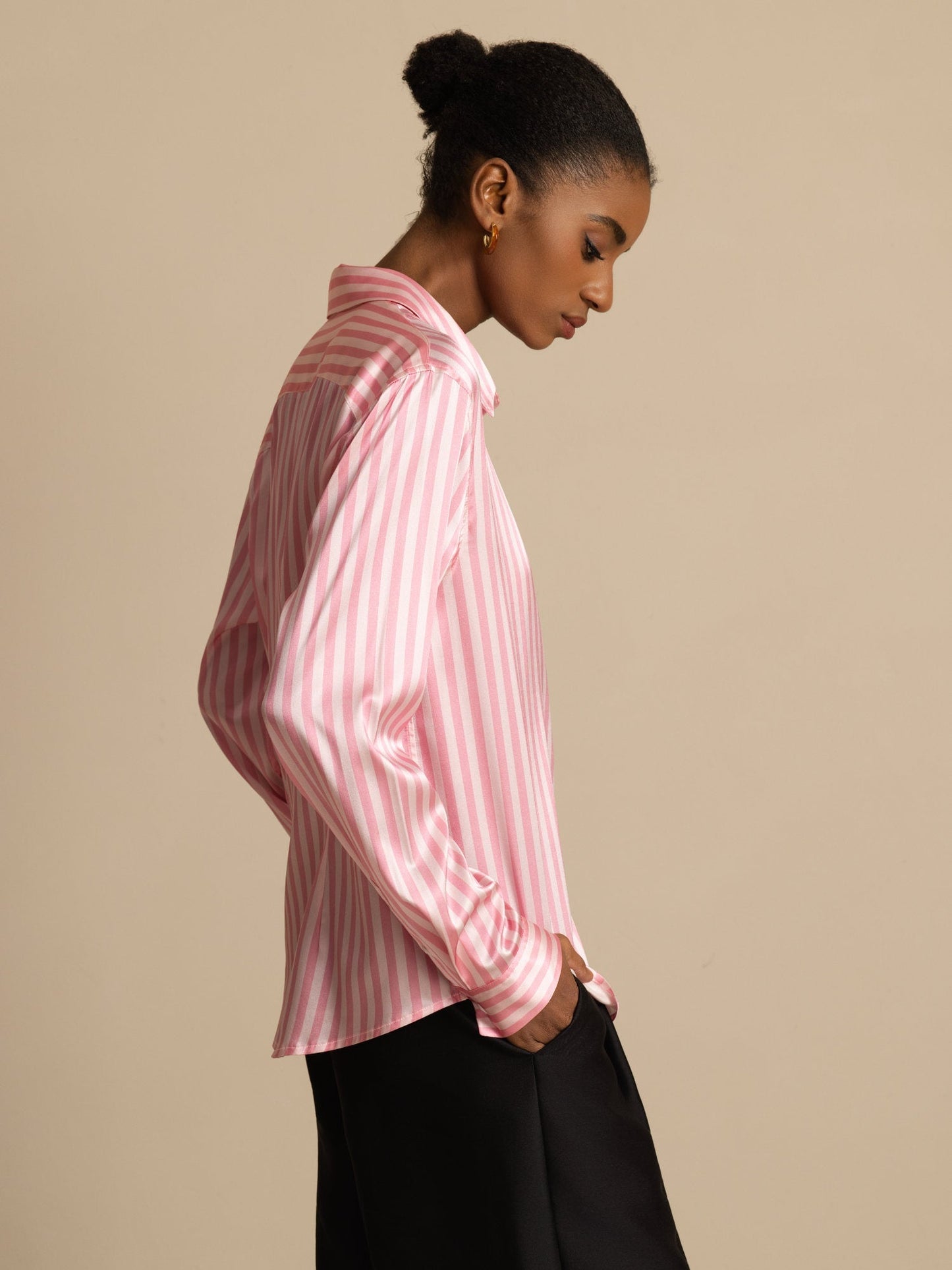 19Momme Silk Long Sleeve Lapel Collar Women's Shirt with Button Up Design