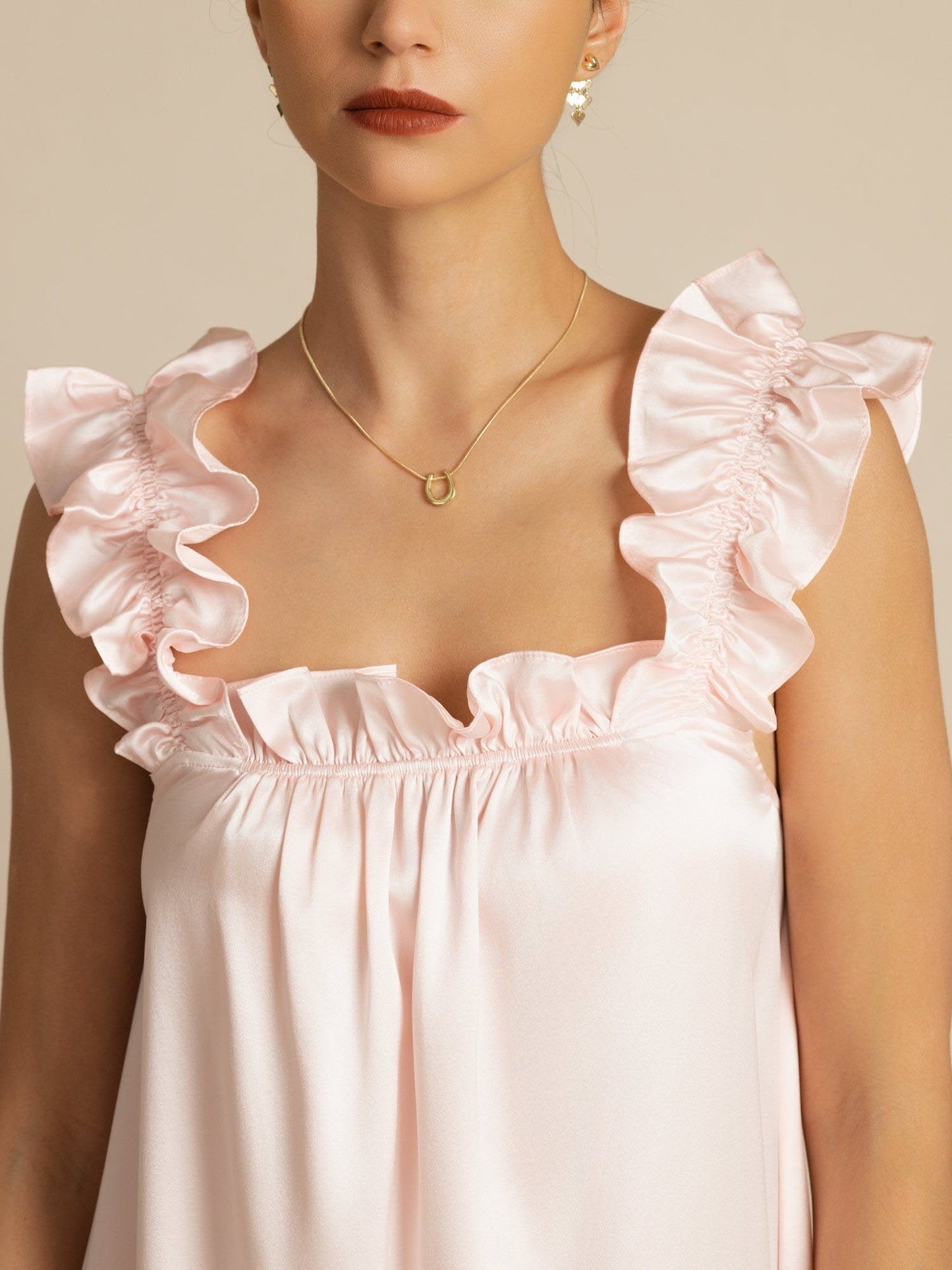 19Momme Silk Ruffle Strap Square Neck  Babydoll A-Line Short Dress