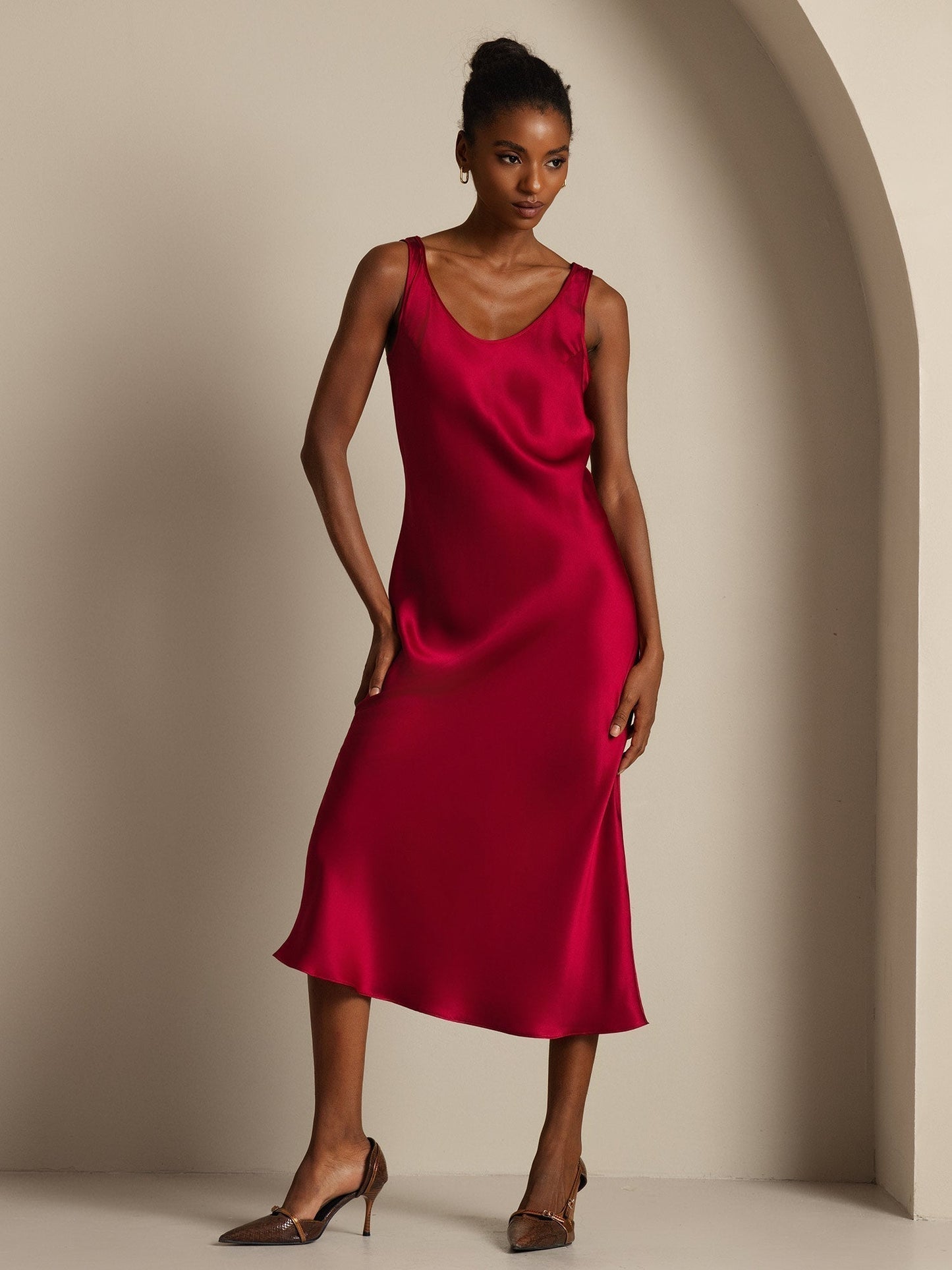 Pure Silk Sleeveless U Neck Midi Dress