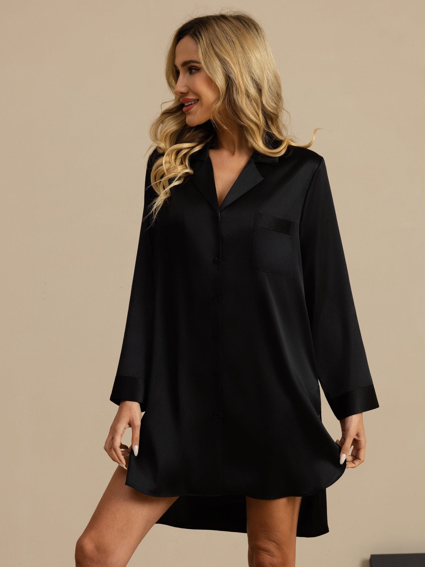 Pure Silk Nightshirt with High-Low Hem