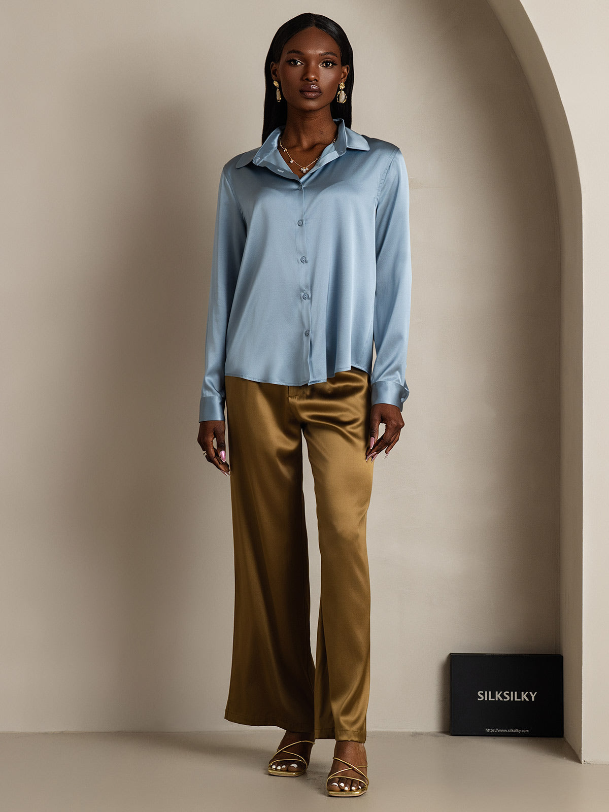 19Momme Silk Long Sleeve Lapel Collar Women's Shirt