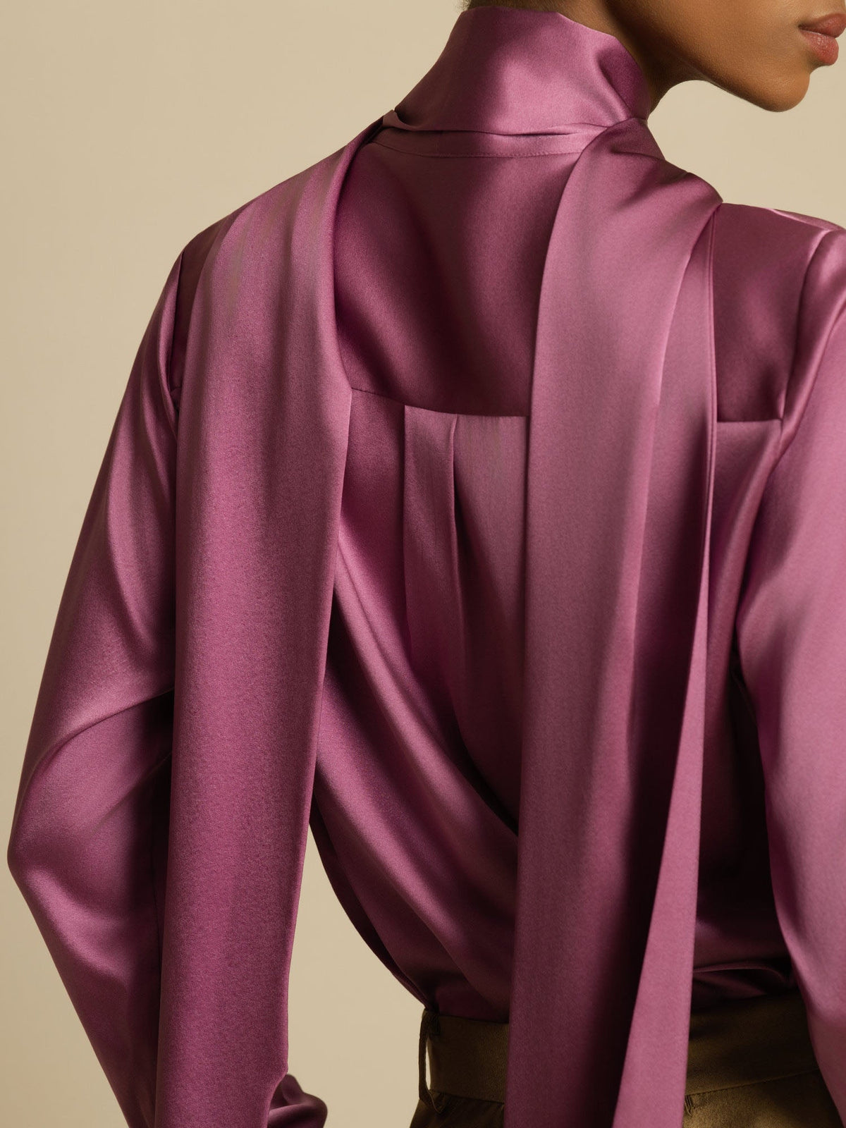 19Momme Silk Long Sleeve High Neck Bow Tie Blouse