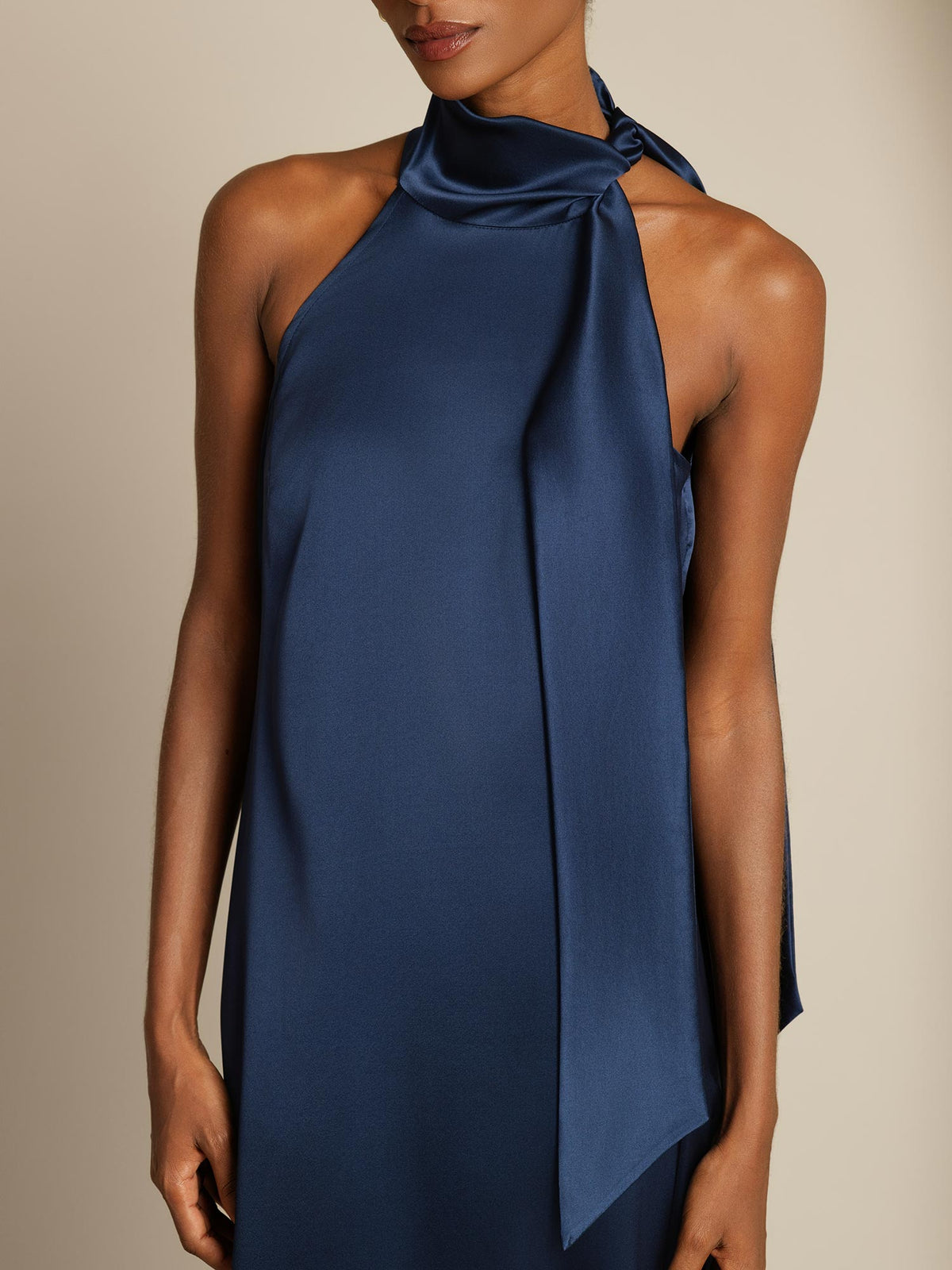 19Momme Silk Sleeveless Tie Neck Midi Dress