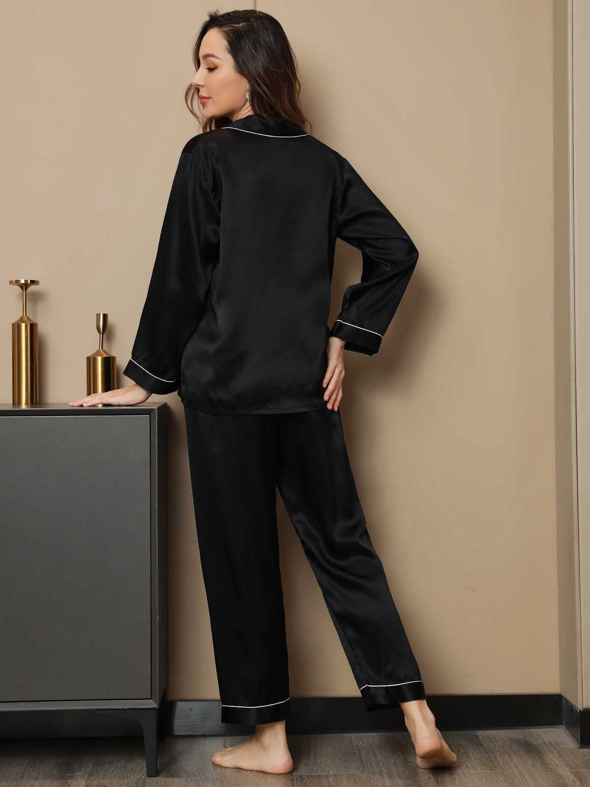 Women's Pure Silk Long Sleeve Notch Collar Pyjamas Set