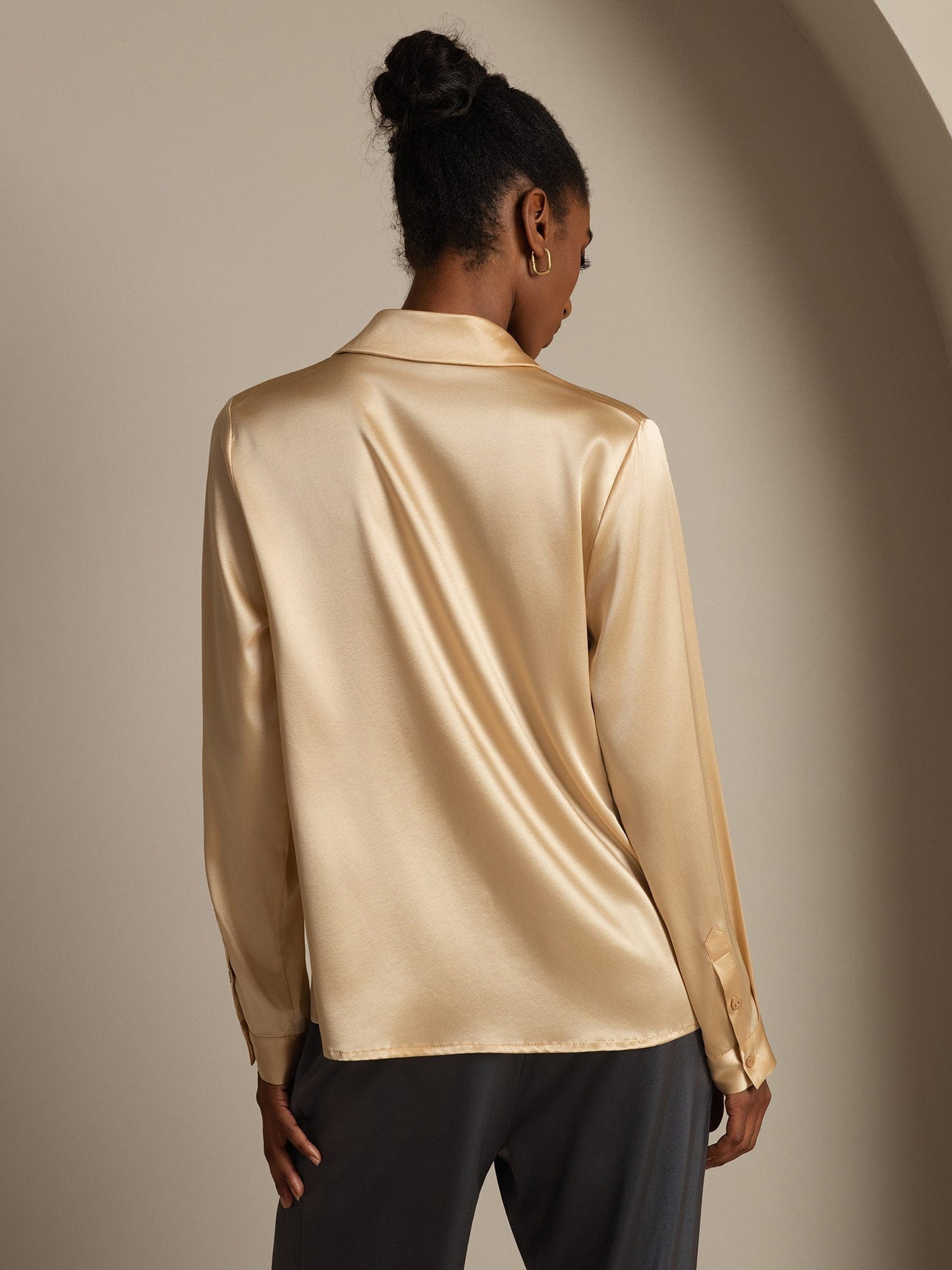 19Momme Silk Long Sleeve Lapel Collar Women's Shirt