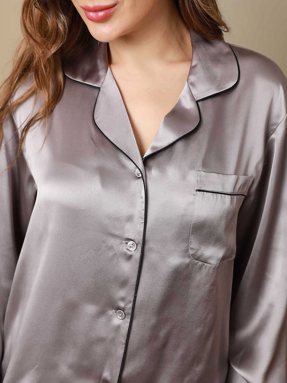 Pure Silk Notch Collar Button Up Women's Pyjamas Set
