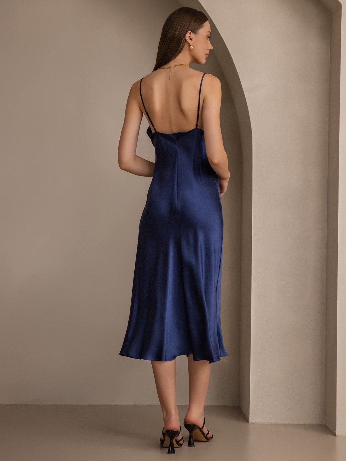 Pure Silk Cowl Neck Midi Dress
