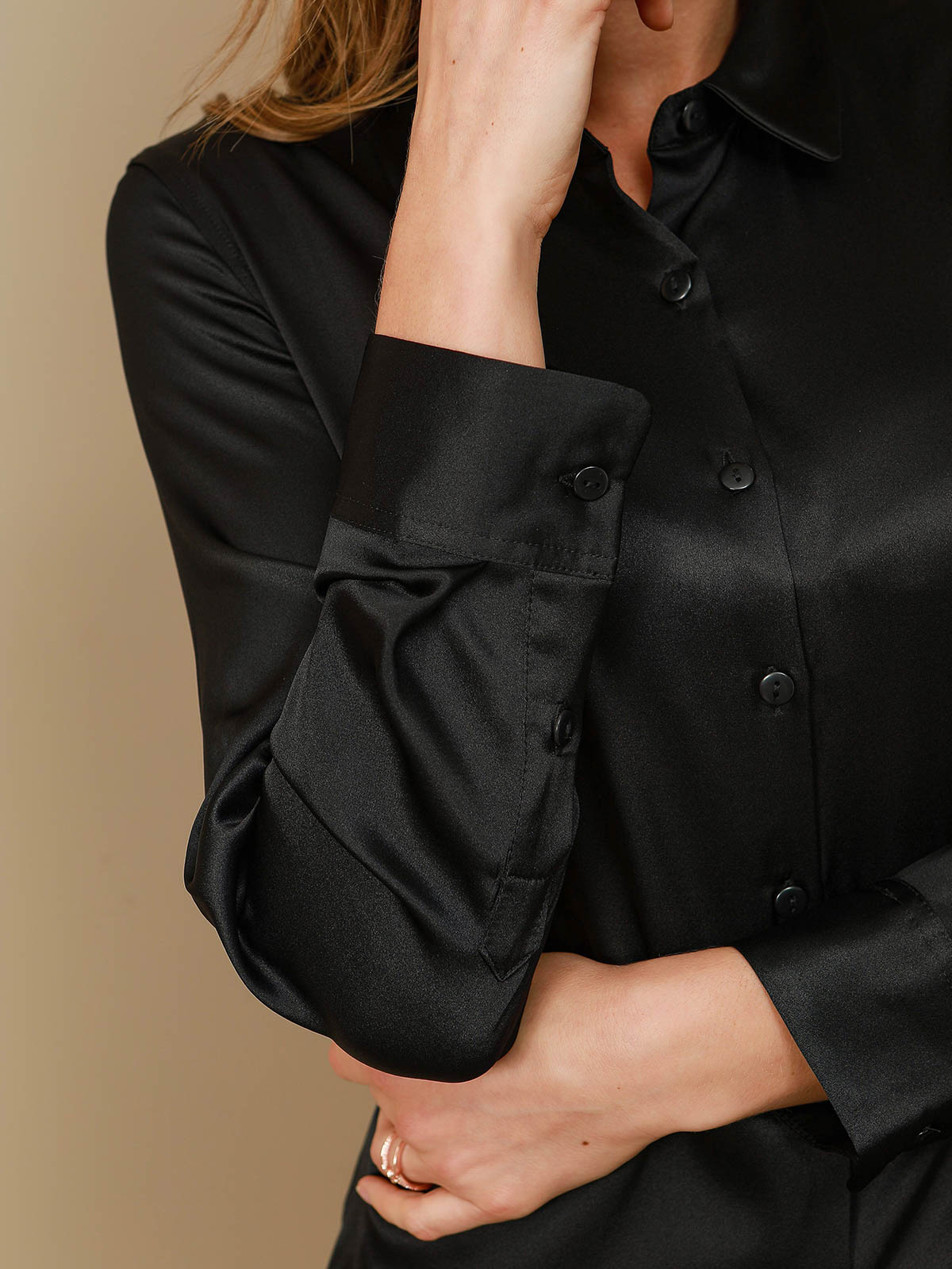 19Momme Silk Long Sleeve Lapel Collar Women's Shirt