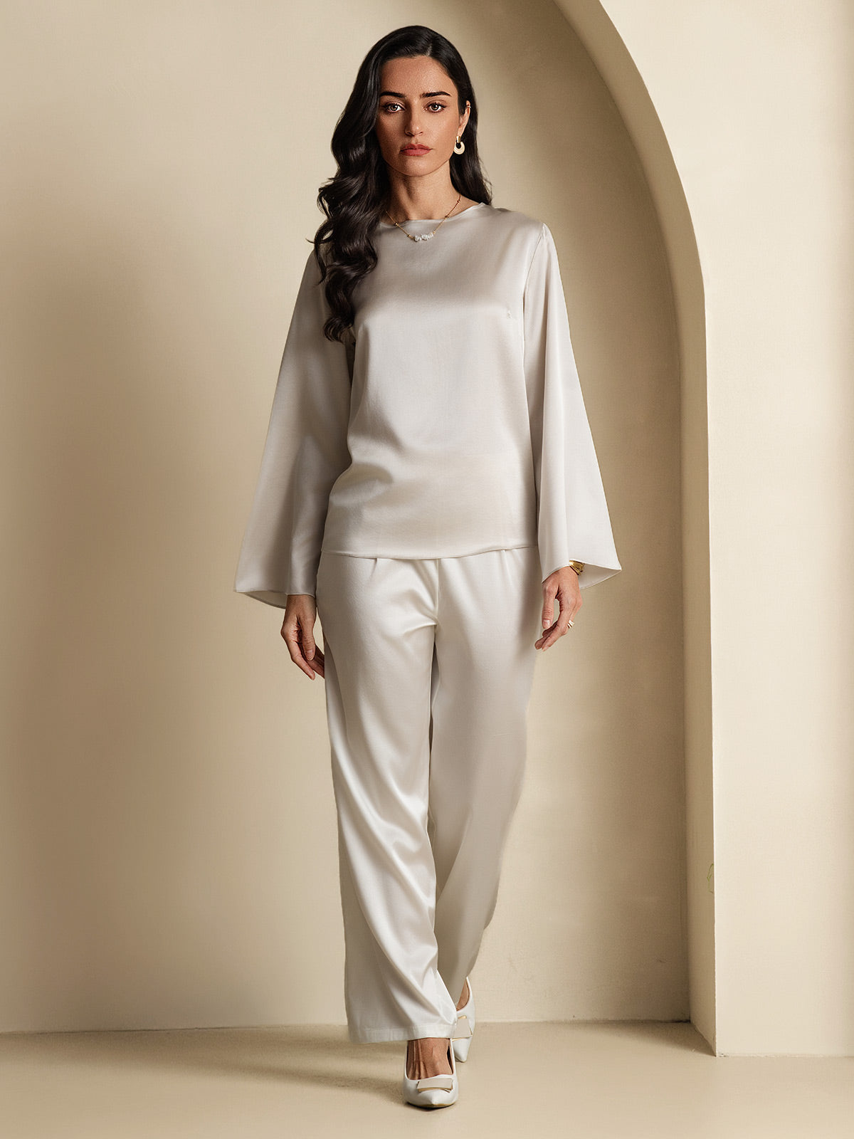19Momme Silk Bell Sleeve Boat Neck Women's Top