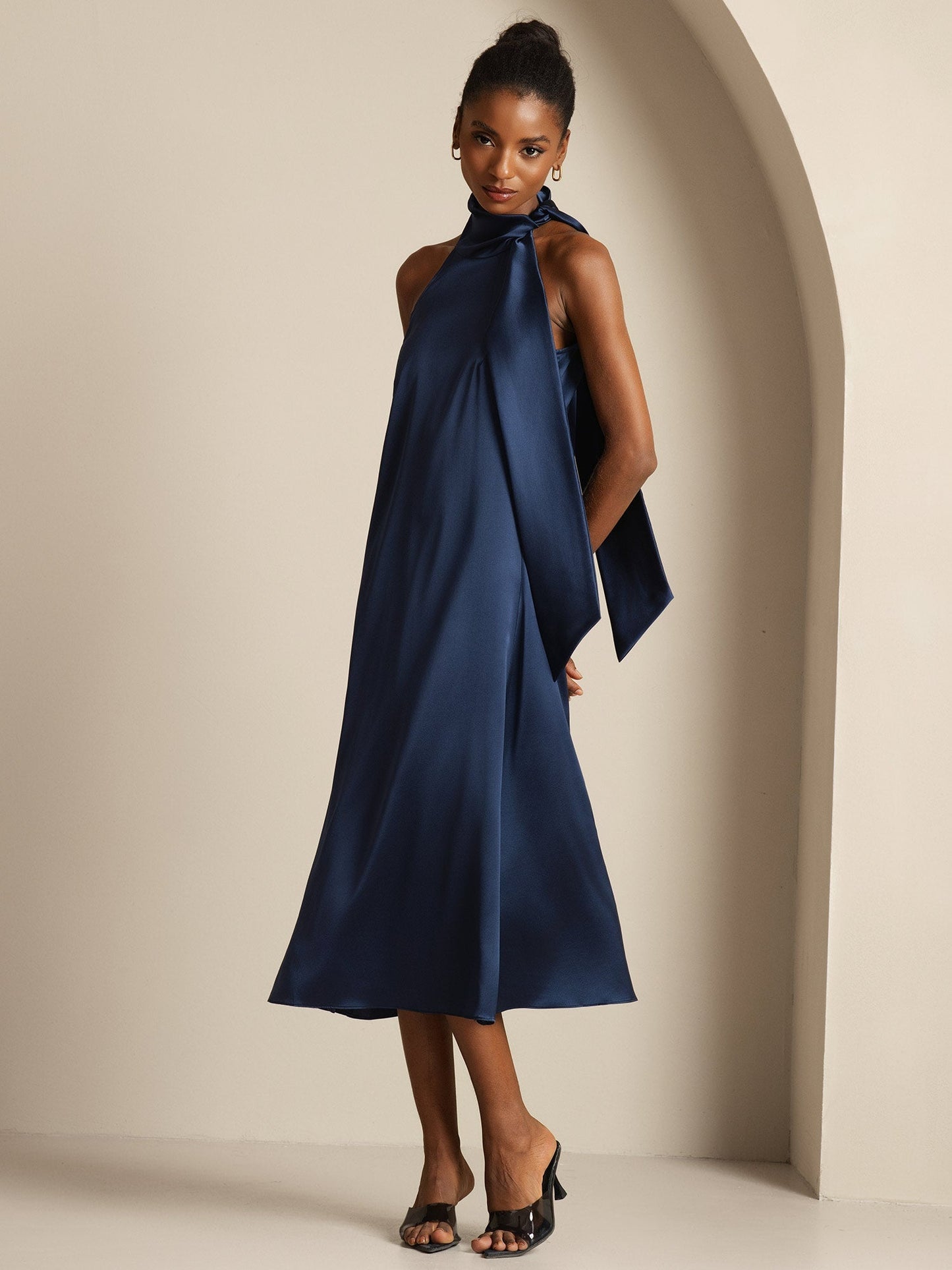 19Momme Silk Sleeveless Tie Neck Midi Dress