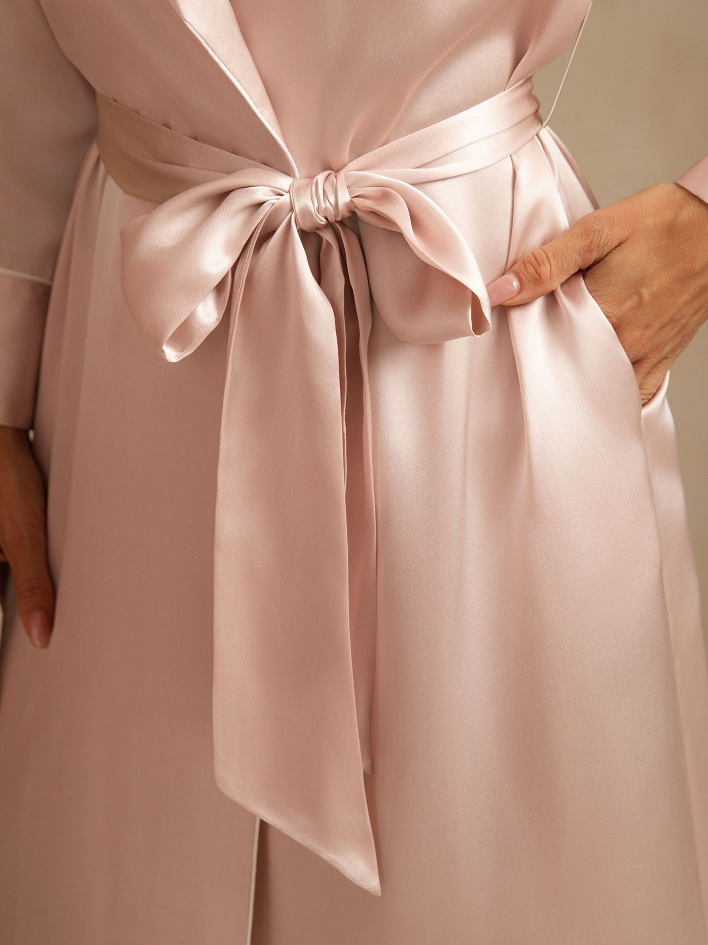 Pure Silk Belted Women's Long Lapel Robe with Pocket Design