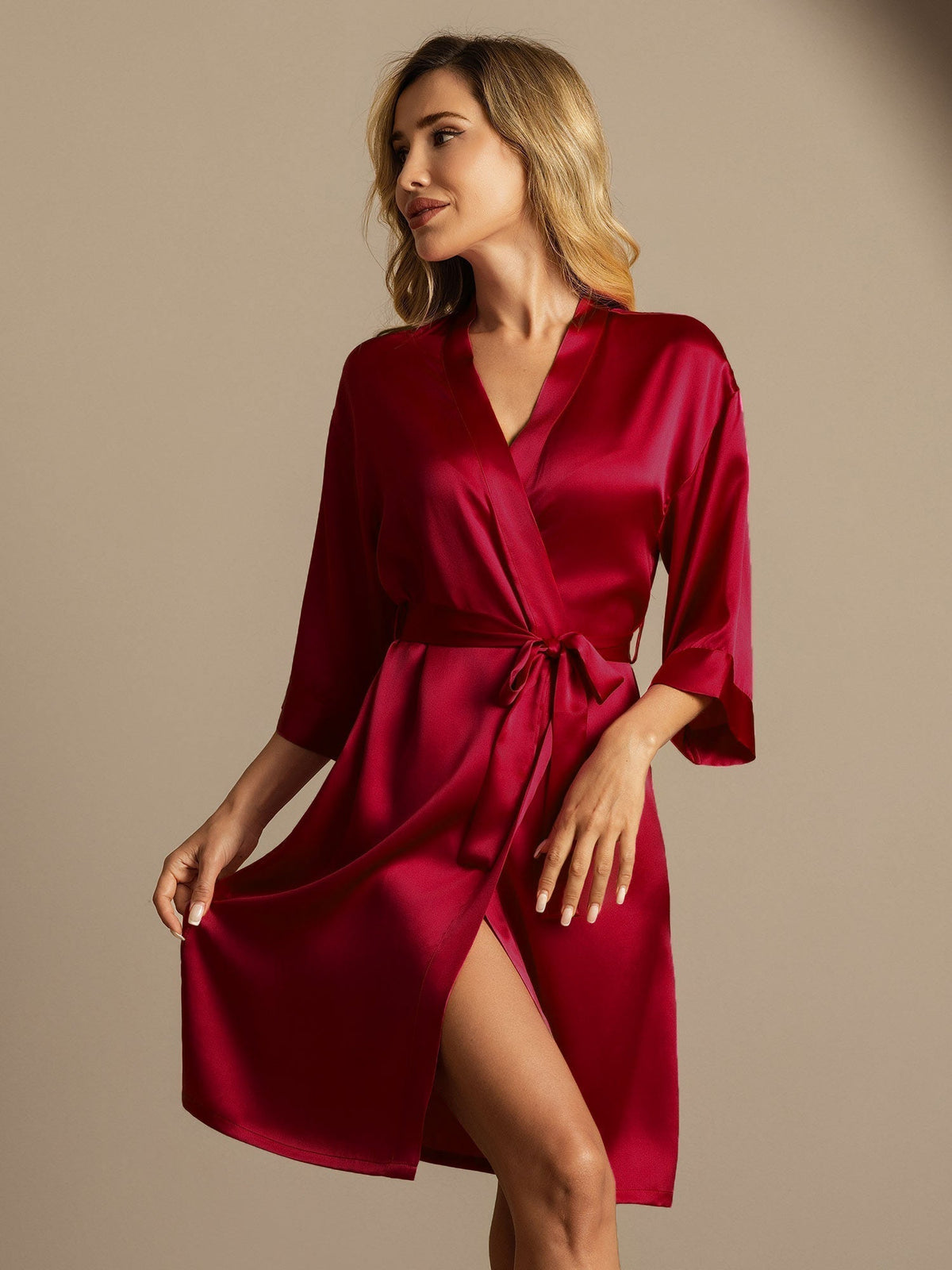 Pure Silk 3/4 Sleeve Women's Kimono Wrap Dressing Gown