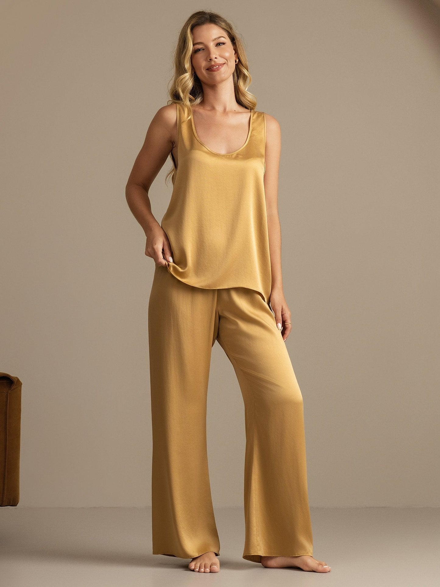 19Momme Washable Silk Tank Top & Wide Leg Pants Set