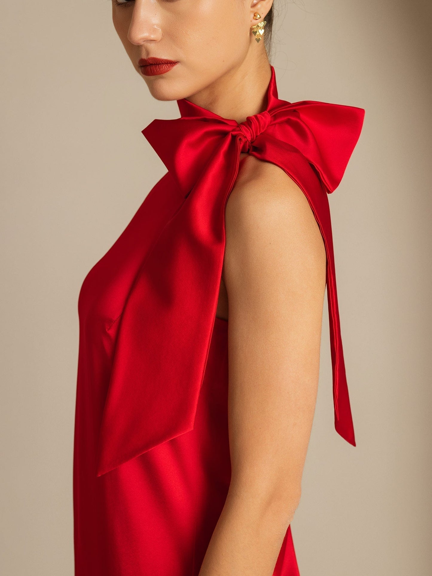 19Momme Silk Sleeveless Tie Neck Midi Dress